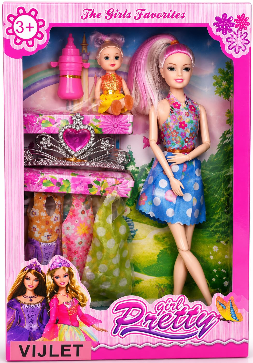 華Doll* 11 VIJLET Fashion Doll Set for Girls with Mini Baby Doll, Extra