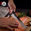 mitsumoto sakari 21 cm japanese knife hand-forged kitchen knife made of tri-color copper damascus steel professional meat sushi chef's knife (blue resin handle and exquisite wooden box)