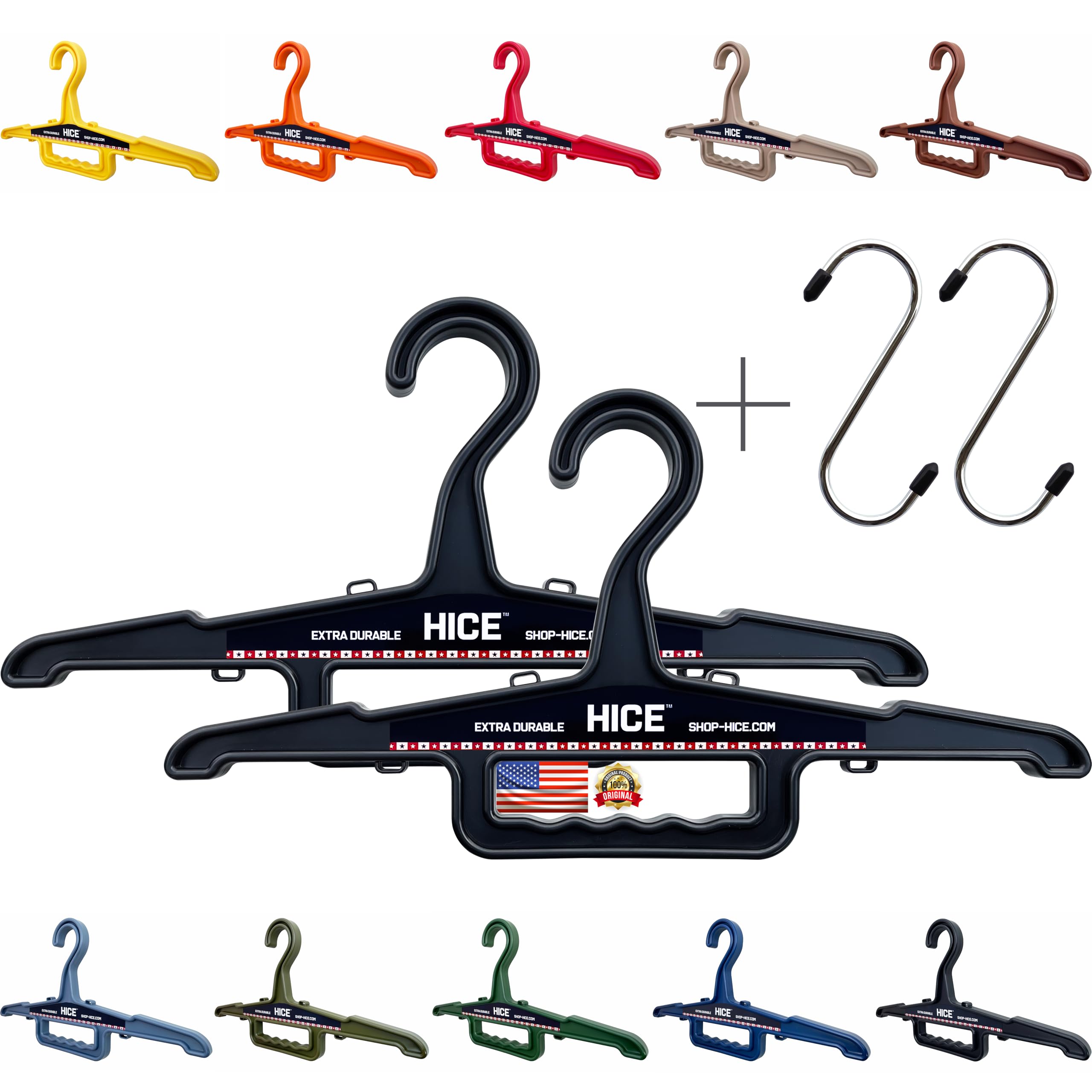 HICE - Garrison Heavy Duty Hanger | Original Heavy Duty Clothes & Equipment Hanger | 150 lb Load Capacity | Durable High Impact Resin | for Police, Military, Workwear & Clothing (Black, Set of 2)