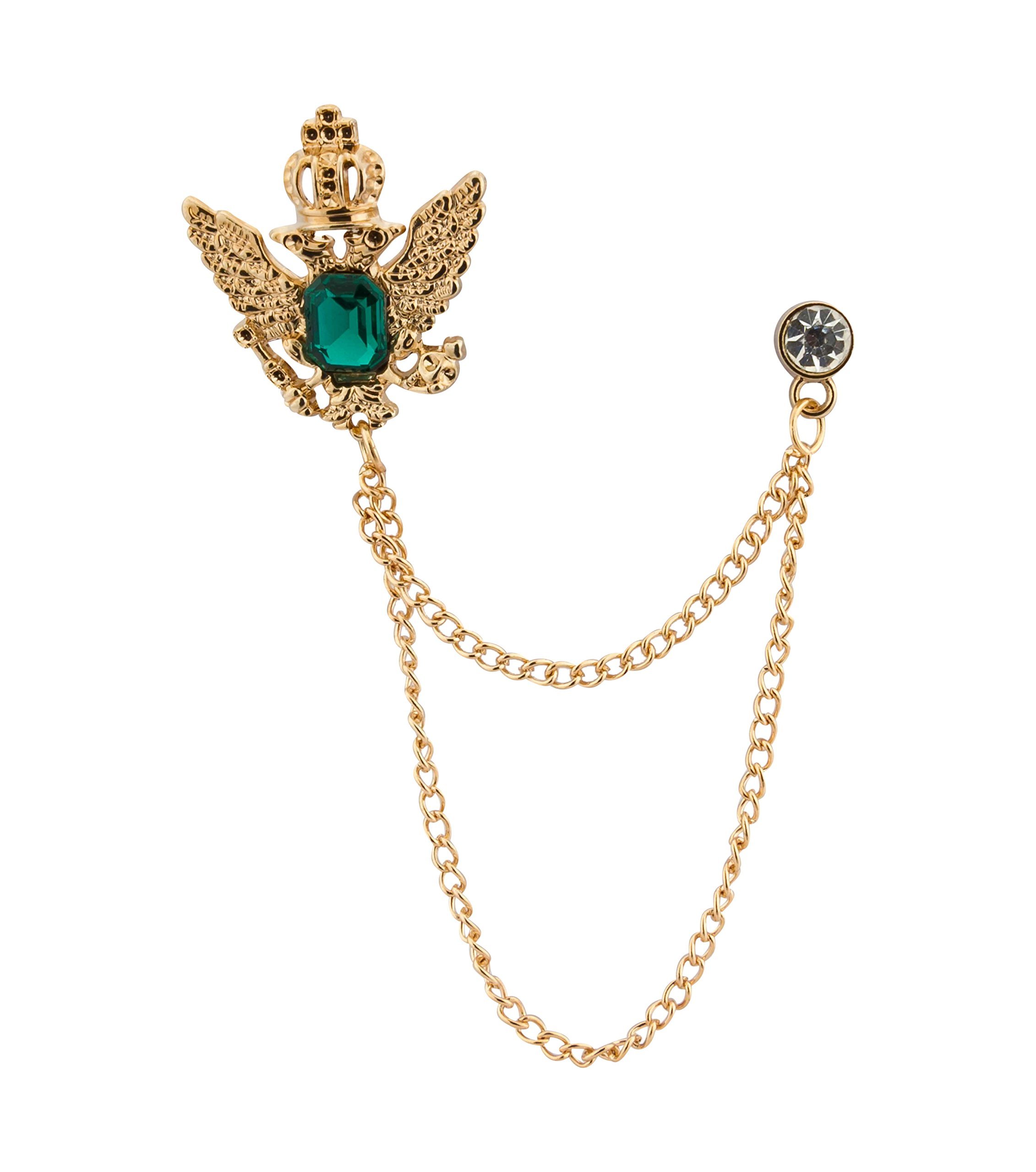 Men's Golden Crown Stone With Hanging Chain Brooch Golden Crystal Suit Stud Lapel Pin Vintage Rhinestone Wedding Pin