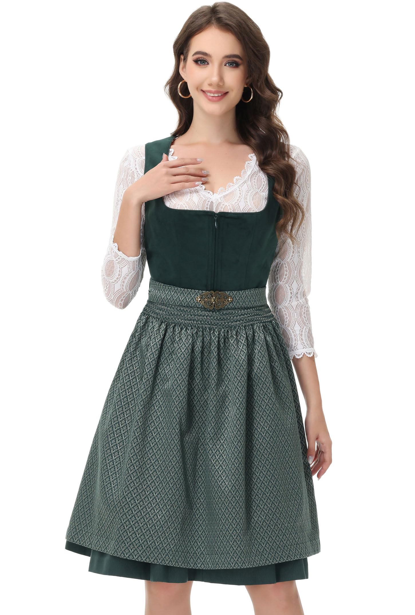 ELFIN Damen Dirndl, Elegante Trachtenkleid, Samt Midi Dirndl Damen Trachten Dirndlkleid für Oktoberfest