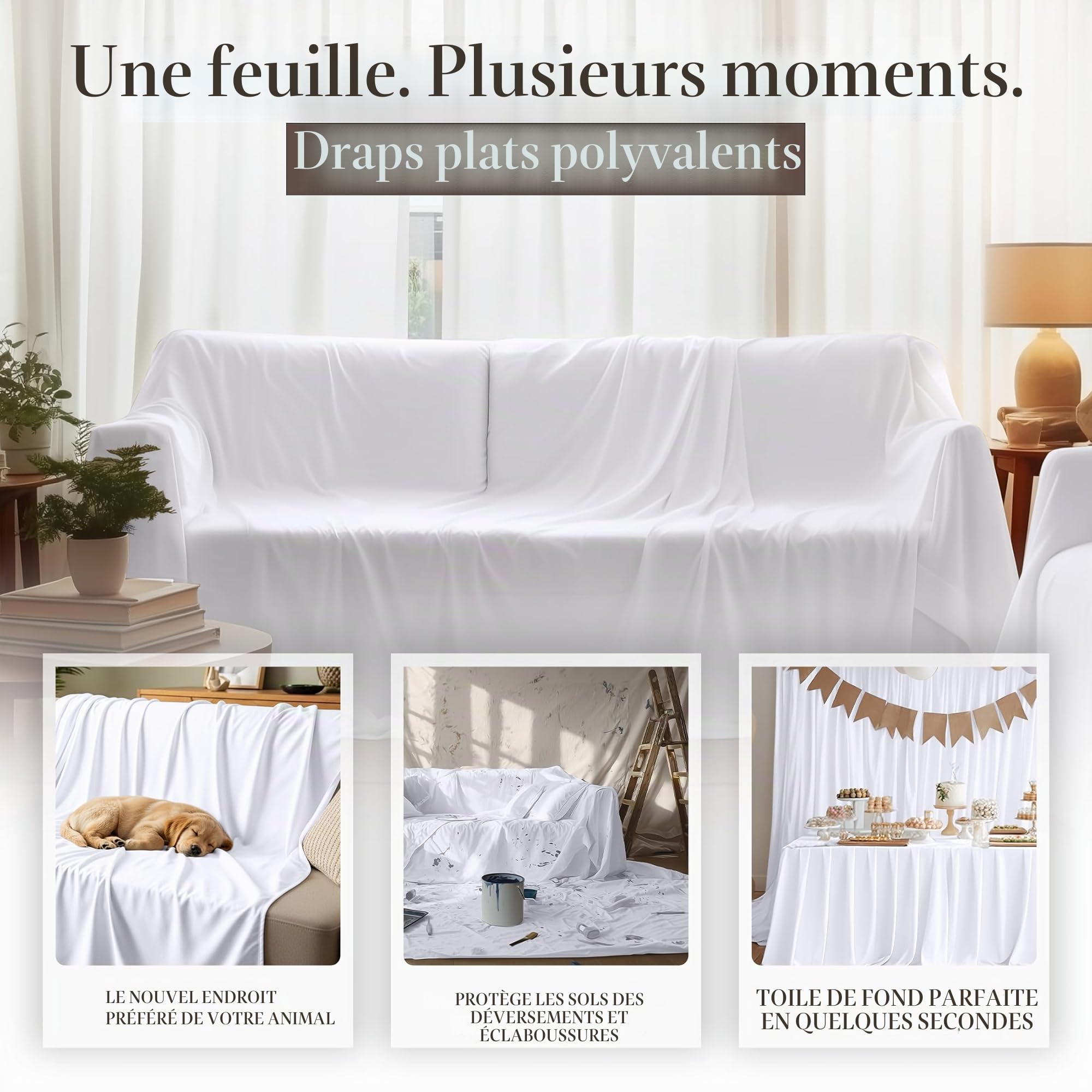 Utopia Bedding Lot de 6 draps Plats en Microfibre brossée Douce, draps de Dessus résistants au rétrécissement et à la décoloration, Facile d'entretien (lit Double, Blanc)