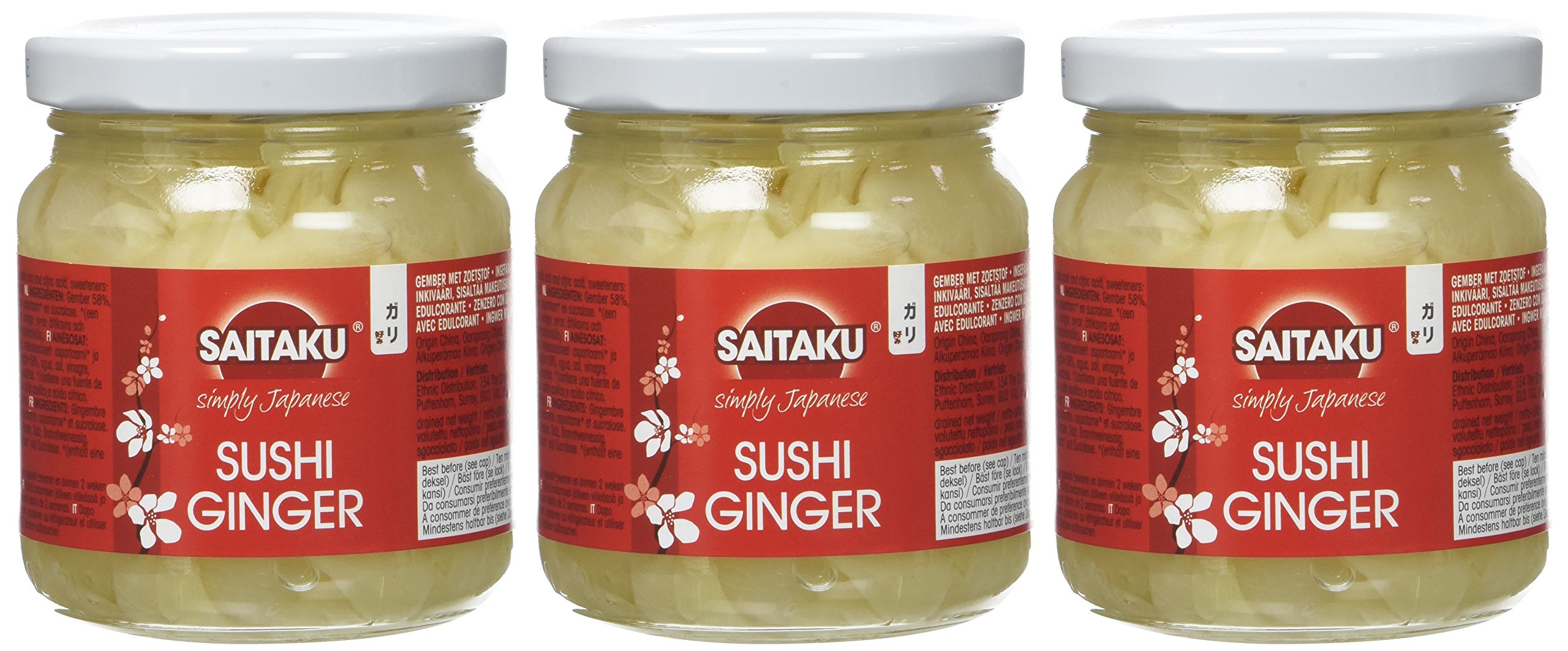 SAITAKU Gingembre en lamelles | gingembre japonais | Makis et sushis | Cuisine Japonaise | Sans colorant artificiel | 190g - Lot de 3
