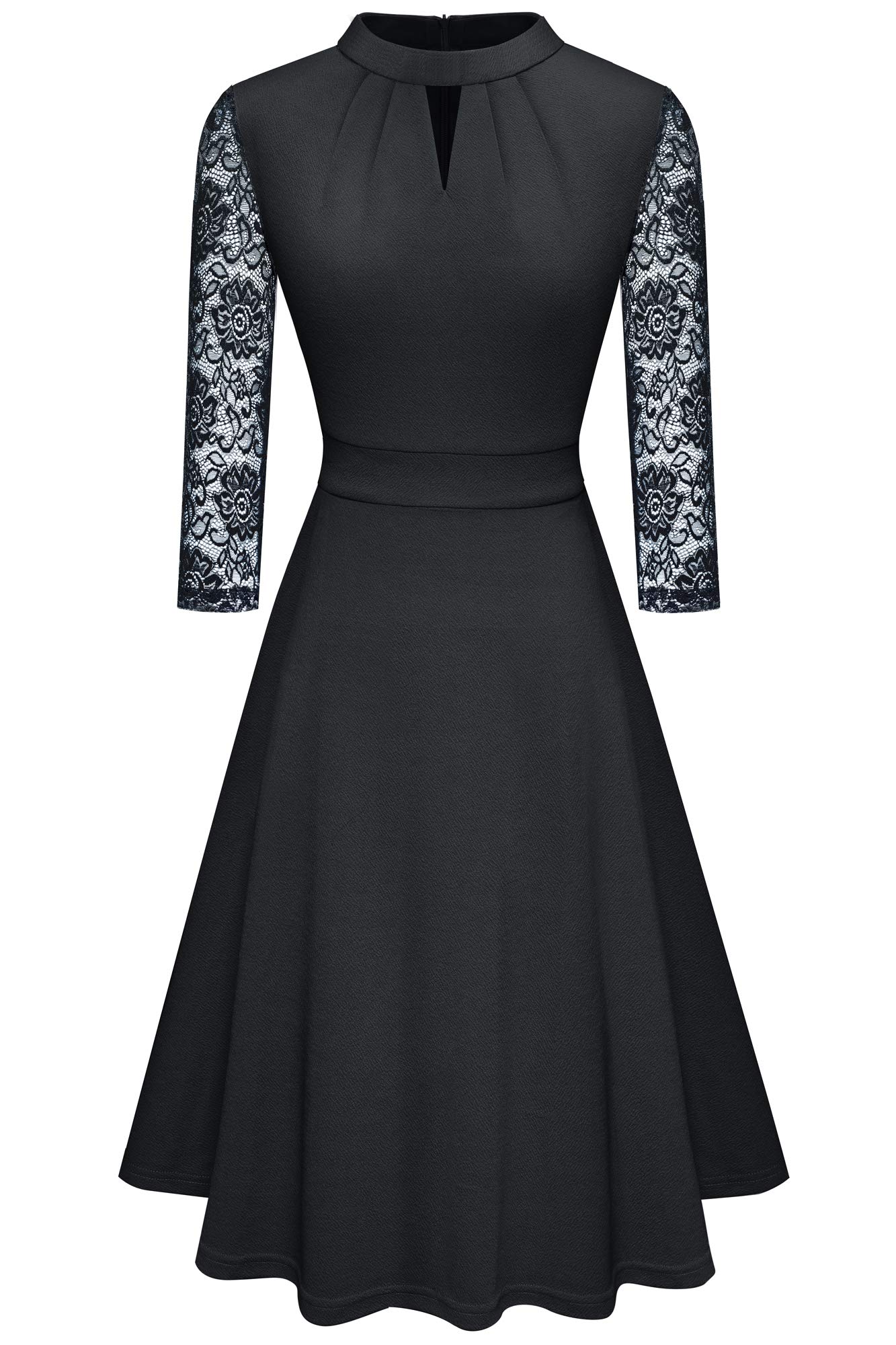 HOMEYEE Robe de Cocktail Plissée à Manches en Dentelle Creuse pour Robe Soirée Femme A234