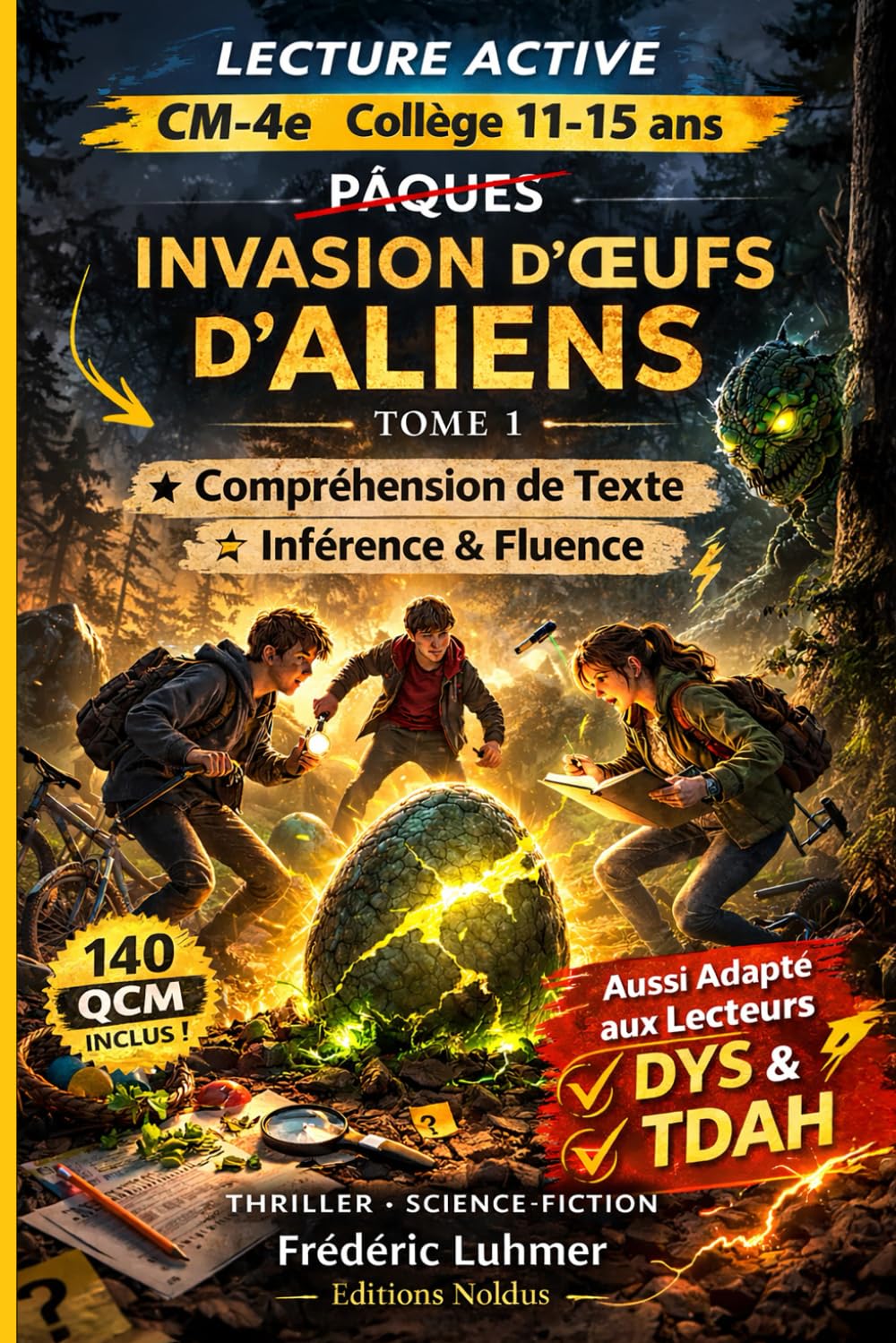 Thriller Science-Fiction Compréhension de Texte Inférence Fluence - LECTURE ACTIVE CM2 6e 5e 4e Collège 11 12 13 14 15 ans: Invasion d' oeufs d' ... aux Lecteurs DYS dyslexiques et TDA TDAH
