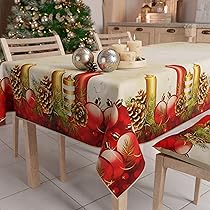 PETTI Artigiani Italiani – Tovaglia Natalizia Antimacchia Rettangolare Copritavolo Natalizio Cucina Disegno Candele X14 Posti (140×300 cm) 100% Made in Italy