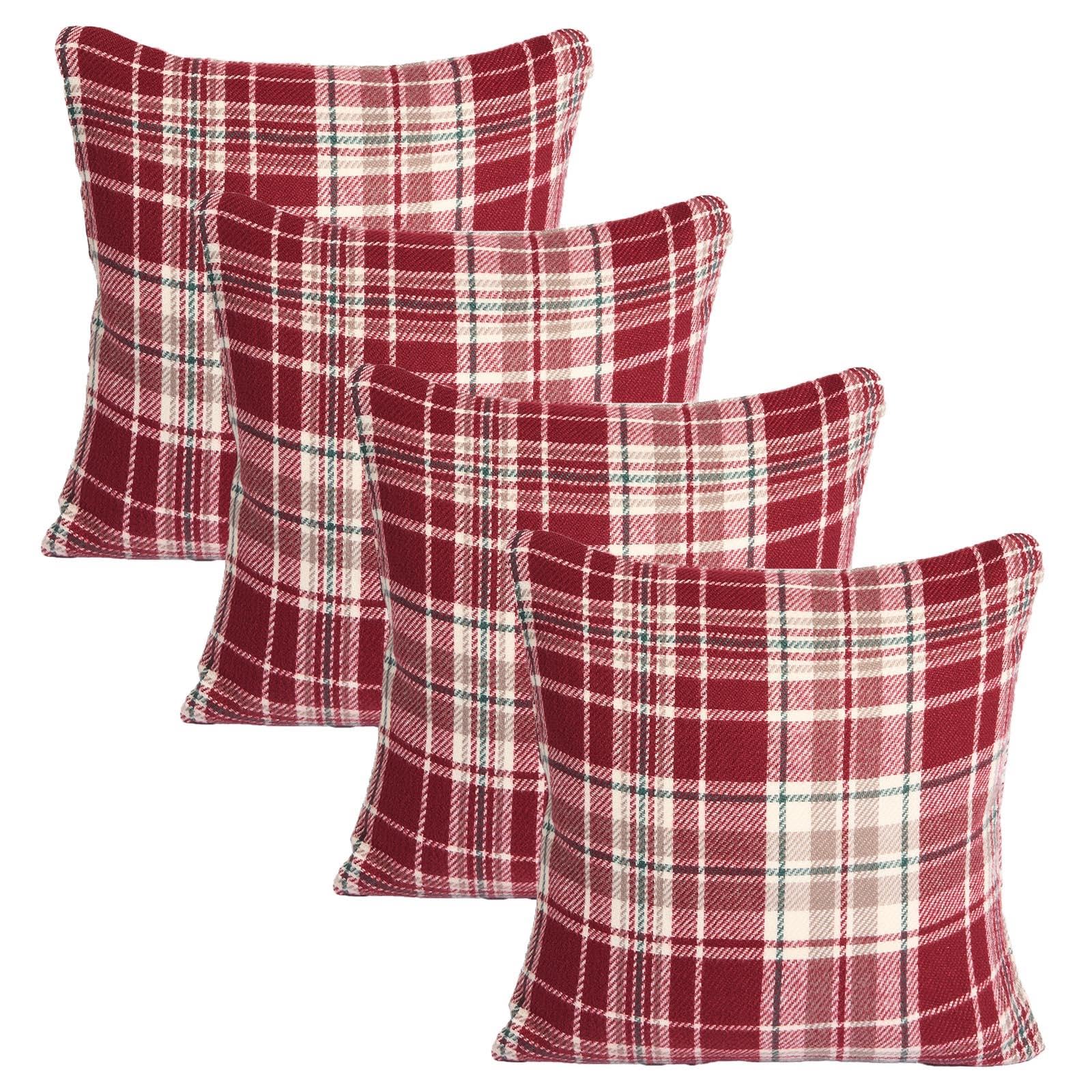 Ohs Red Covers For Filled Inserts, Dorset Woven Check Square Cushions Soft Comfy Decorative Bedroom Living Room Throw Pillows Sofa Cuddle Cushions, Set Of 4