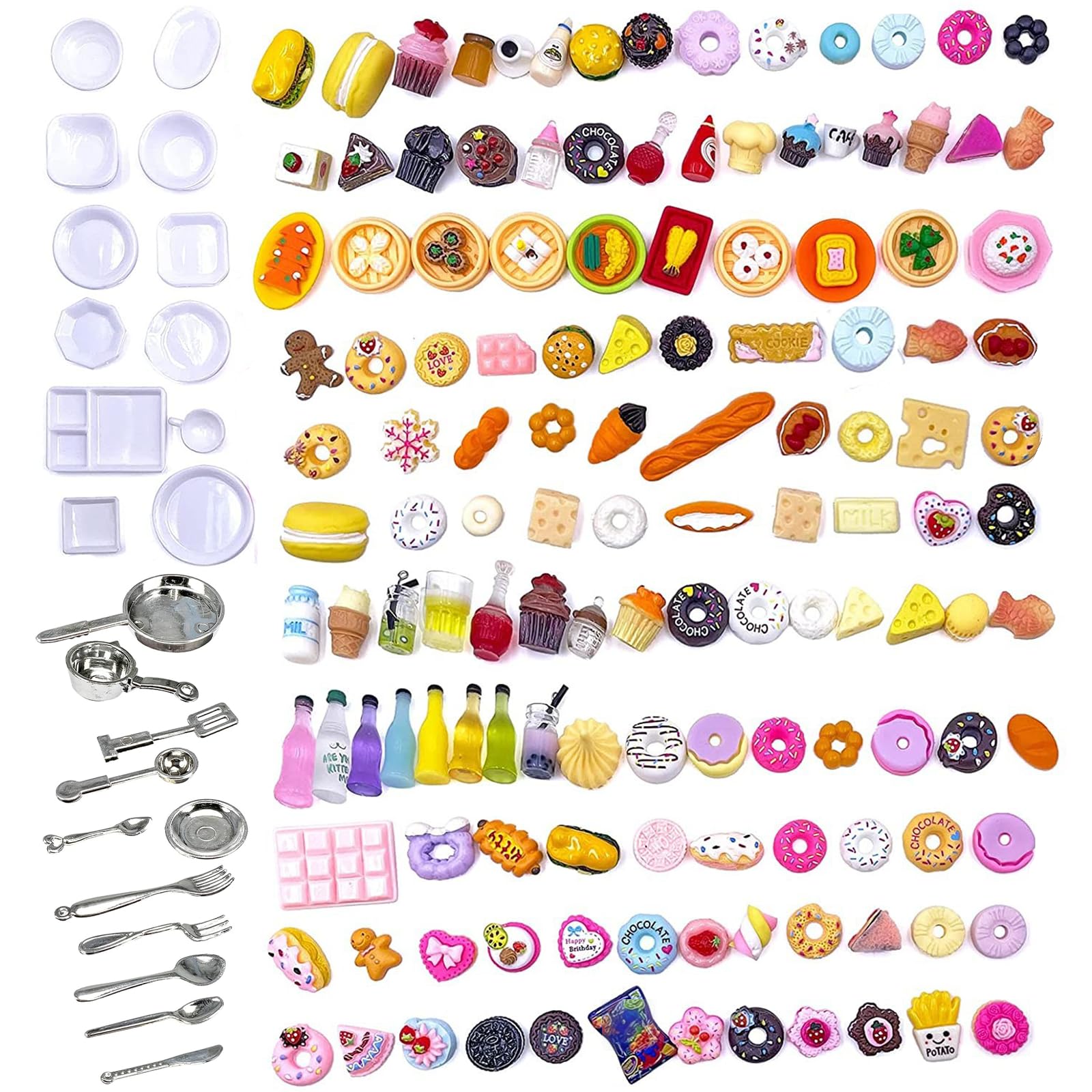 150 Pcs Dolls House Accessories, Assorted Miniature Toy Food Set for Play Kitchen, Resin Mini Foods Collectibles for Dollhouse Kitchen Decoration and Micro Landscapes, Random Selection