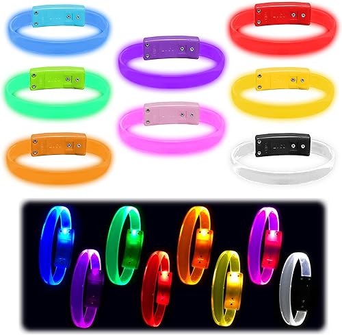 Paquete de 8 bandas mágicas Brilla en la oscuridad Luz intermitente para conciertos Luces de correr para corredores Pulsera con luz de varios