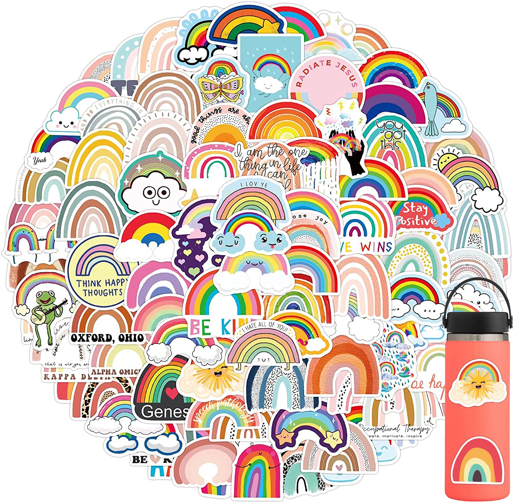 103Pcs Rainbow Waterproof Vinyl Stickers Decals VSCO Aesthetic Stickers for Laptop Water Bottles Bike Skateboard Luggage Computer Toy Phone Snowboard. Gifts for Kids Girls Teens