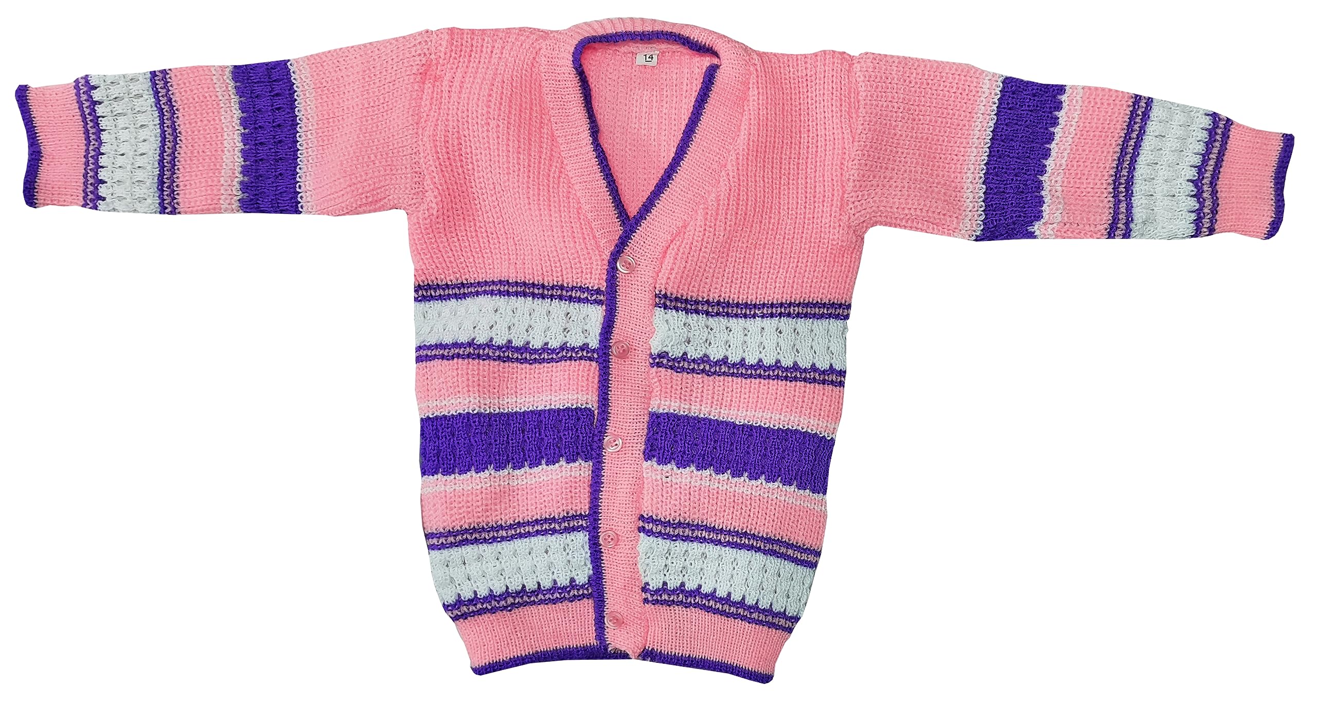 little PANDA Baby Sweater for Baby Boys & Baby Girls Woollen Full Sleeves, V Neck Sweater Top, Bottom, Cap & Booties Set Pink - Image 3 thumbnail