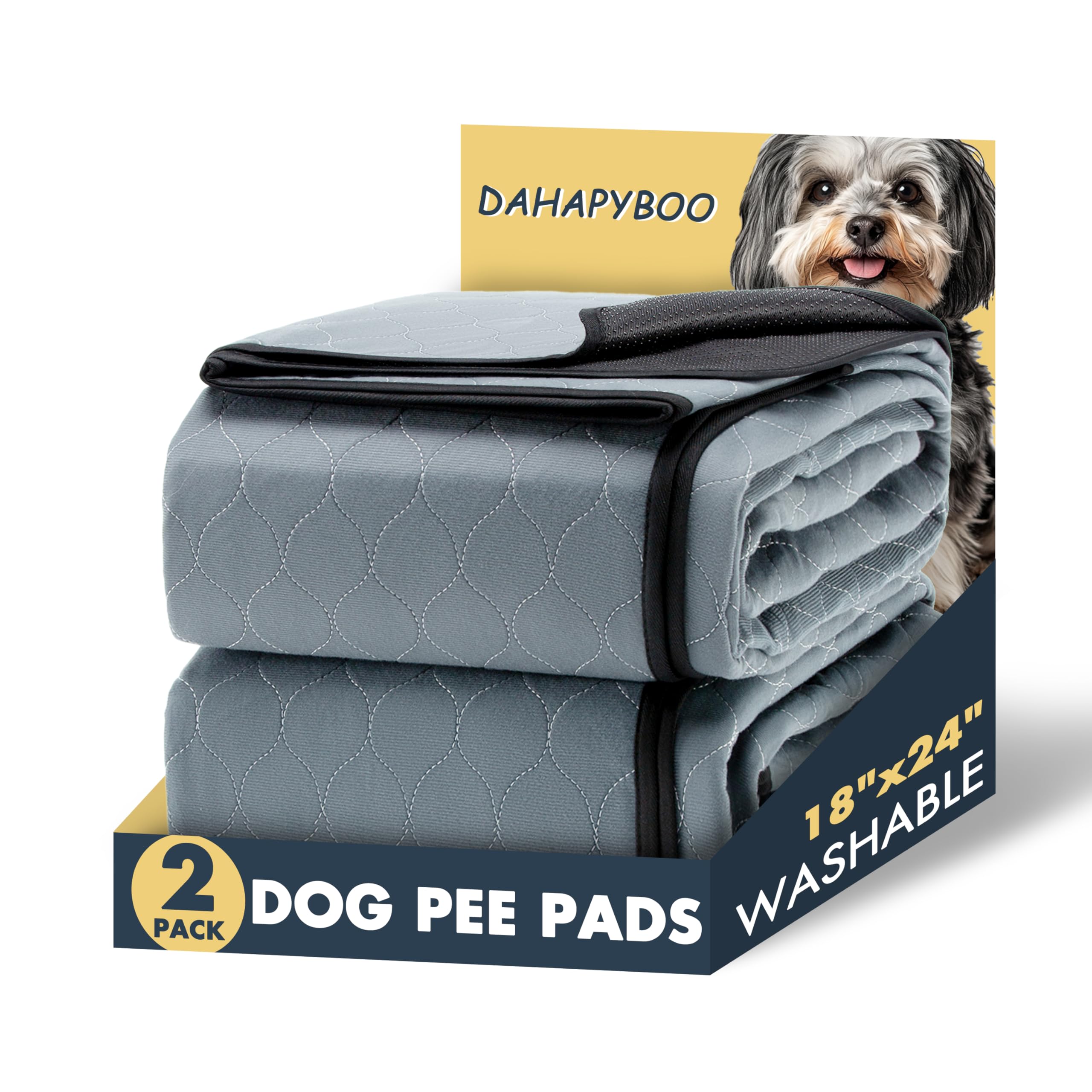 DAHAPYBOO Washable Pee Pads for Dogs,2 Pack Reusable Puppy Pads for Dogs,18x24 Non-Slip Waterproof Pet Training Pads for Crate, Playpen, Bed, Sofa,