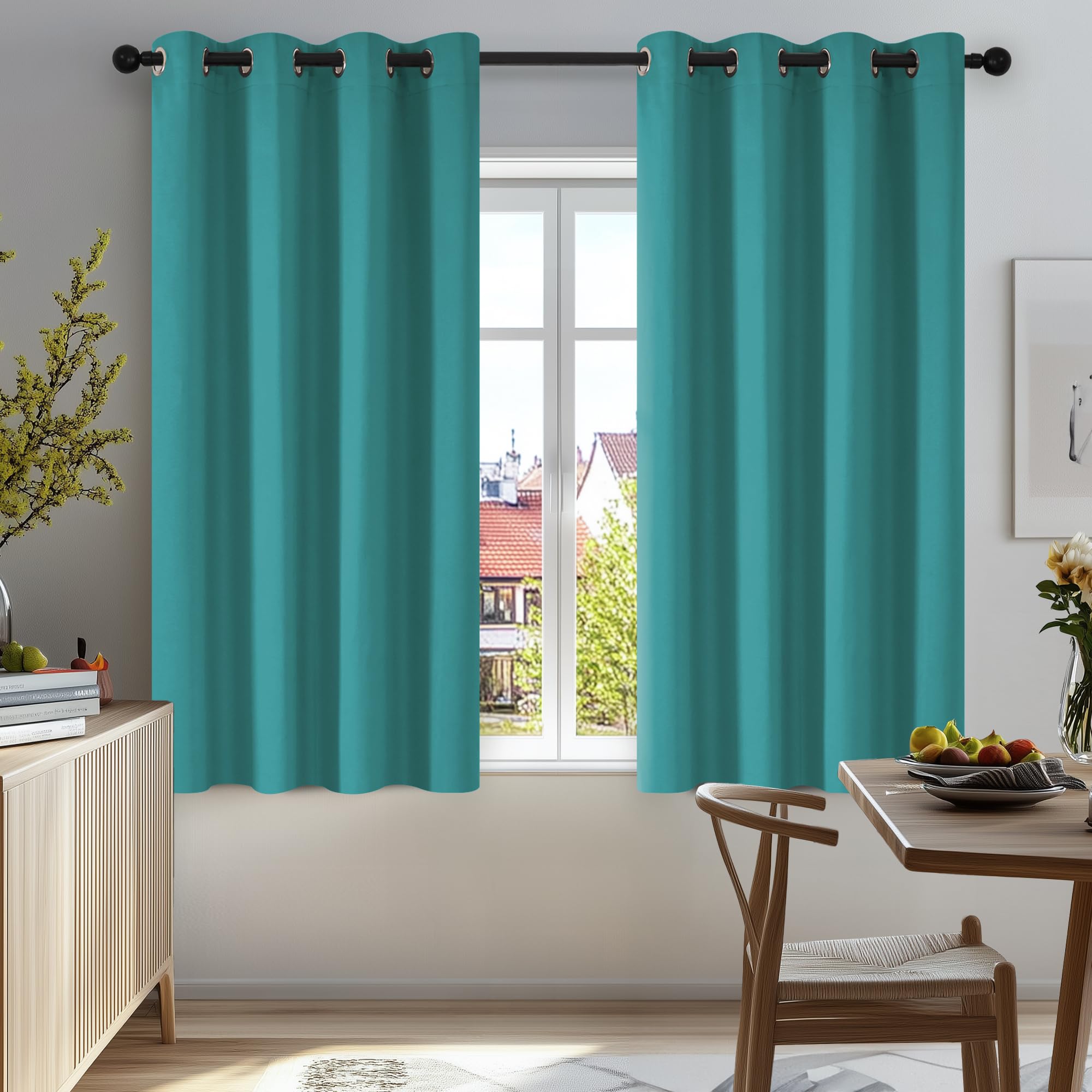 Deconovo Girls Turquoise Super Soft Solid Thermal Insulated Eyelet Bedroom Blackout Curtains For 46 X 54 Inch Drop 2 Panels