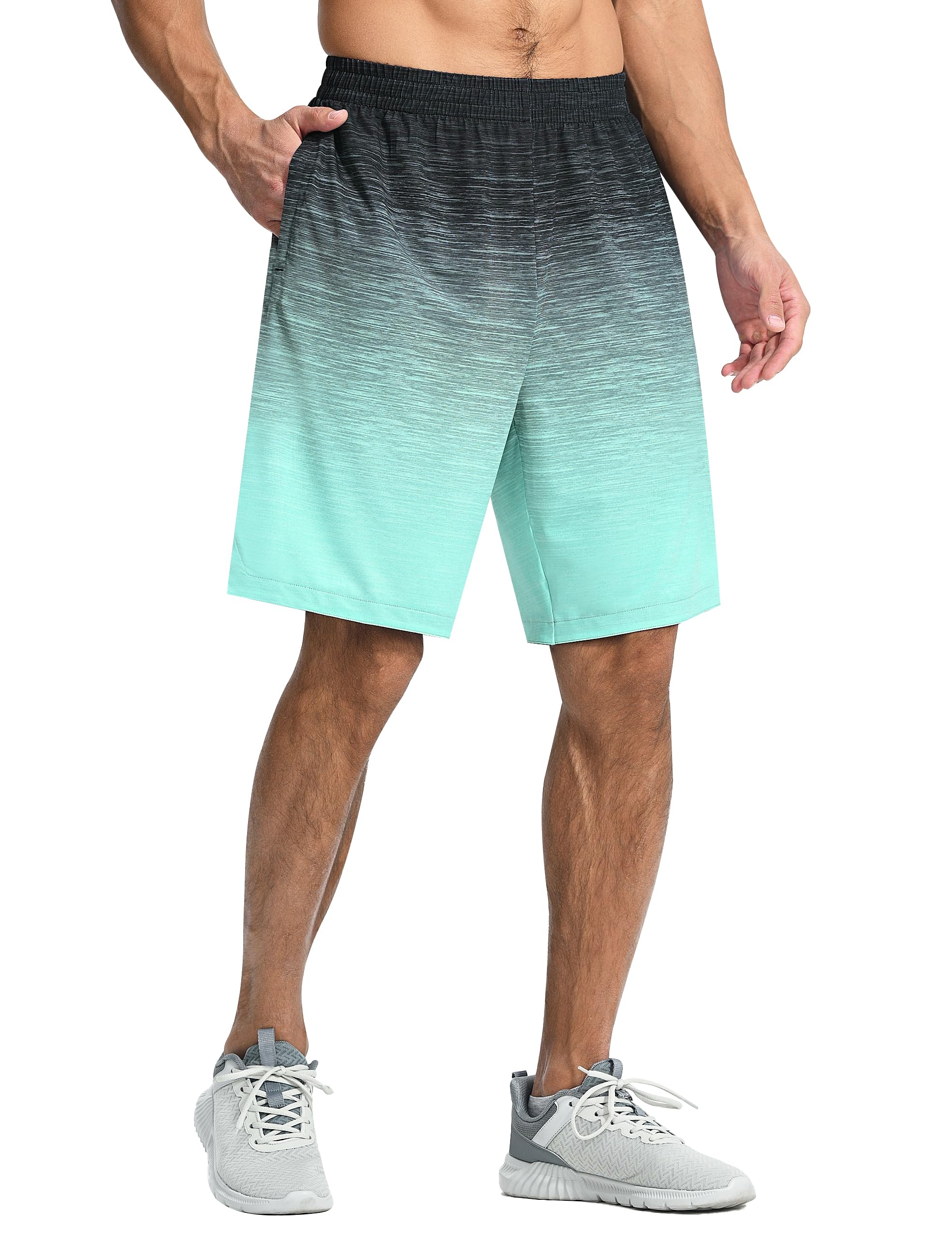 EZRUN Men's Athletic Basketball Shorts with Zipper Pockets Workout Gym Quick Dry 9 Inches Long Shorts for Tennis Running