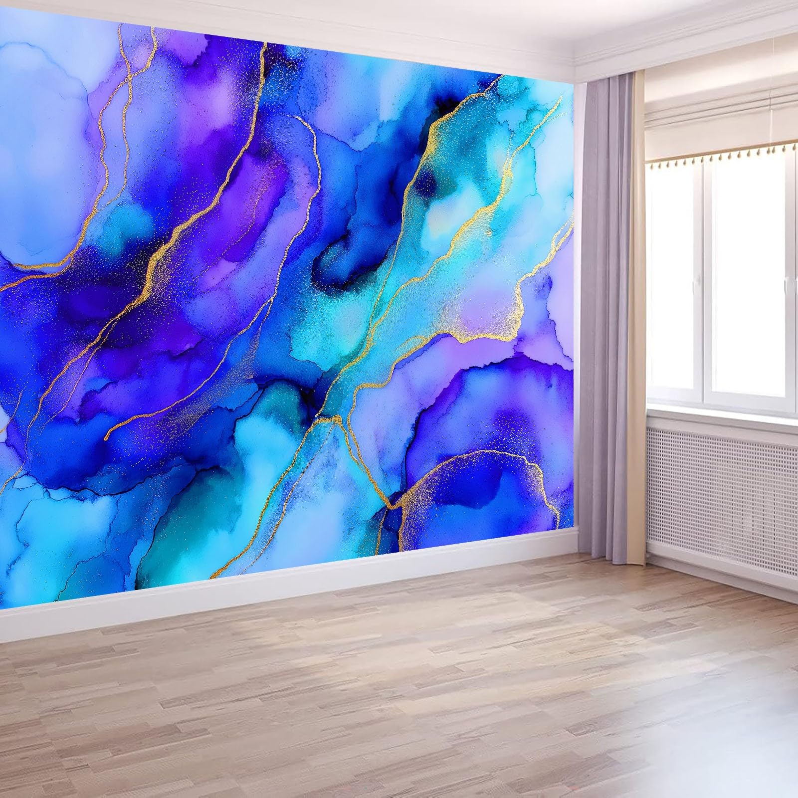 Fototapeta z włókniny, styl akwarelowy, tapeta 200 x 140 cm (szer. x wys.), nowoczesna tapeta z włókniny, efekt 3D, dekoracja ścienna, paski tuszu, marmur, tapeta z motywem, tapeta ścienna, salon
