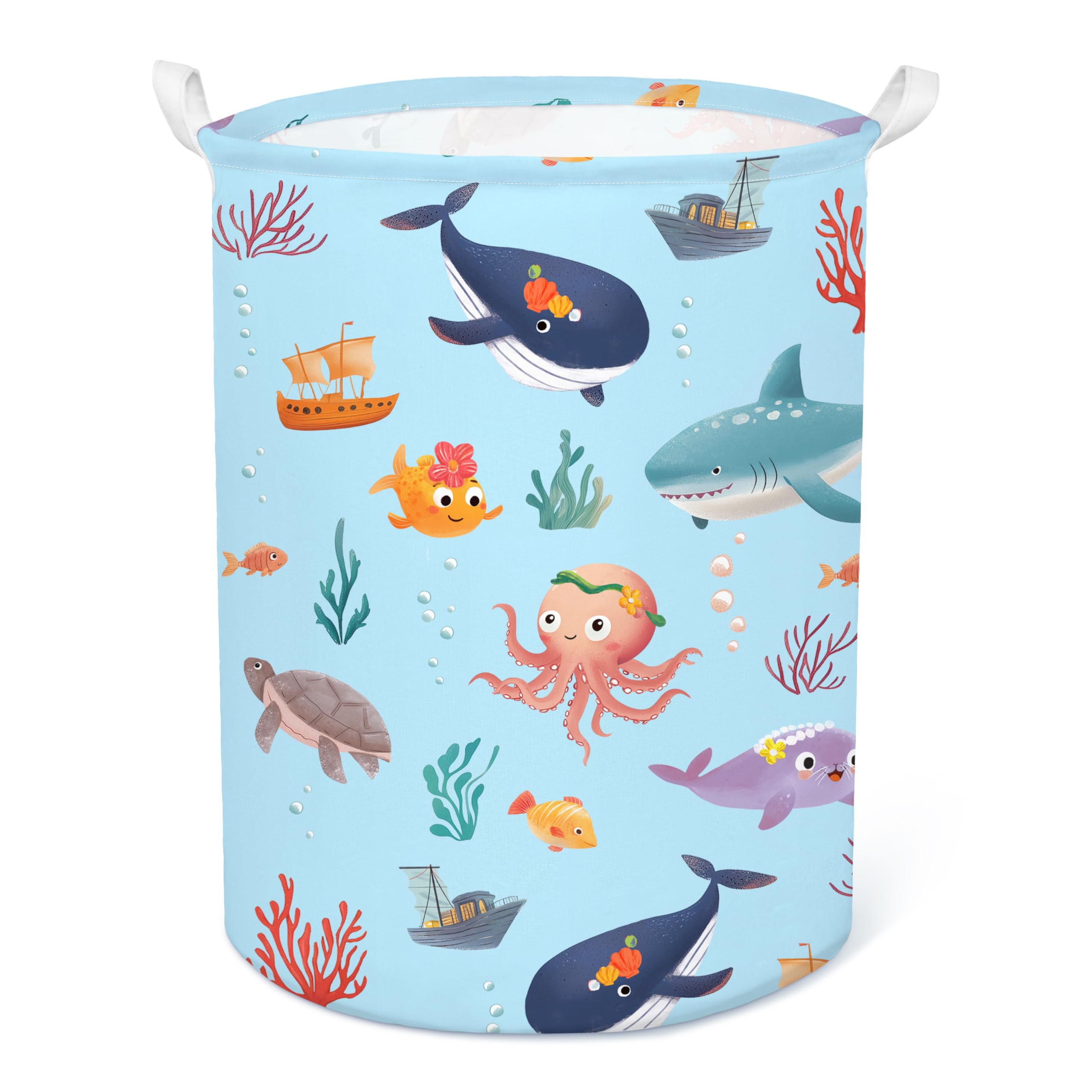 Kids Laundry Hamper,Waterproof Laundry Basket with Handles,Collapsible Children Storage Basket for Bedroom Bathroom,Ocean