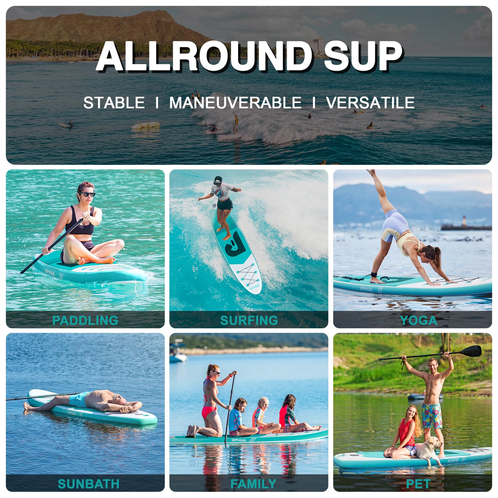 Tavola da Surf a Canottaggio con sedile, tavola da surf gonfiabile con capacità di carico fino a 200 kg, accessorio per principianti, adulti e bambini