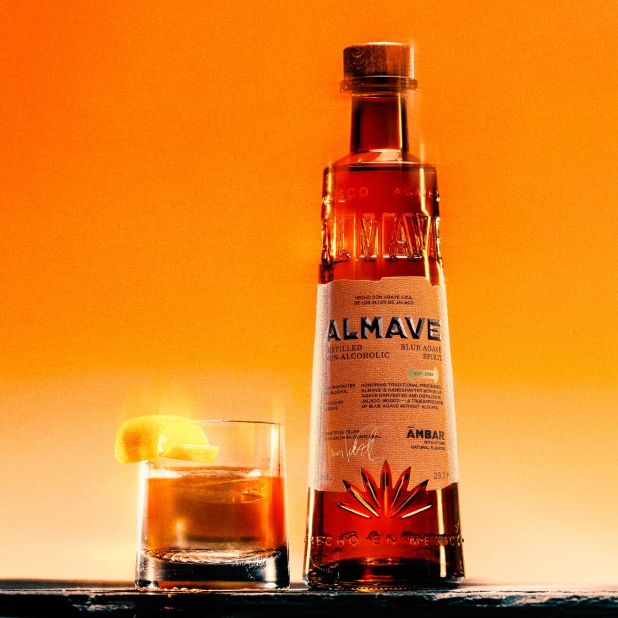 ALMAVE - Ámbar | Spiritueux Sans Alcool à Base d’Agave Bleu du Mexique | Alternative à la Tequila Reposado | Notes de Caramel, Vanille & Bois Grillé | Idéal en Dégustation & Cocktails | 70 cl (Ambar)