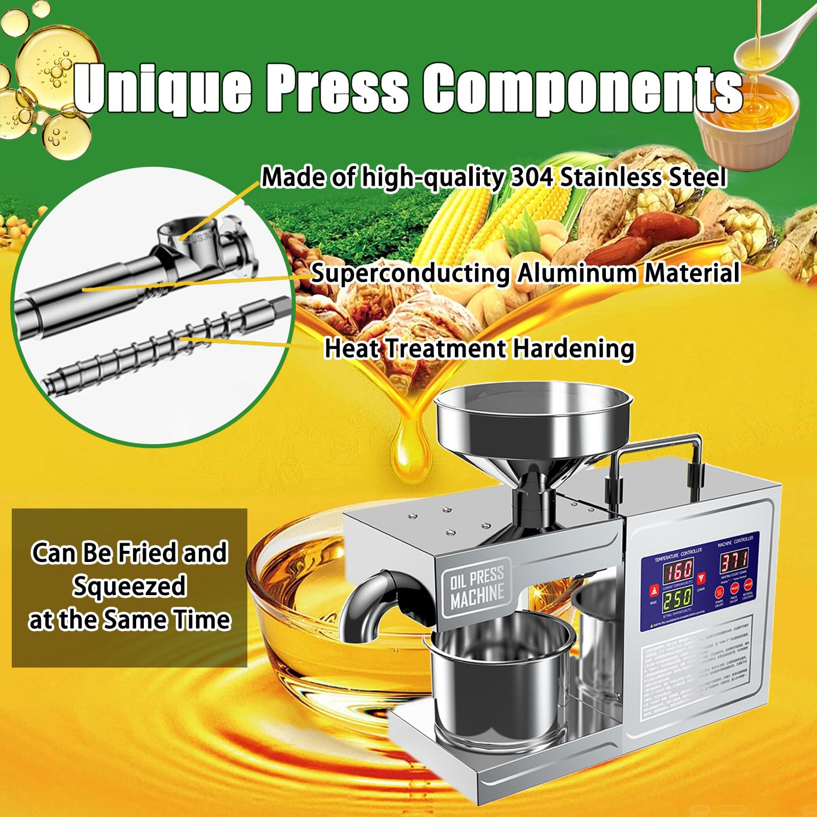 Máquina hidráulica de prensado de aceite, extractor de aceite de acero inoxidable para el hogar, exprimir aceite de maní, semillas de lino, perilla, oliva, semillas de girasol