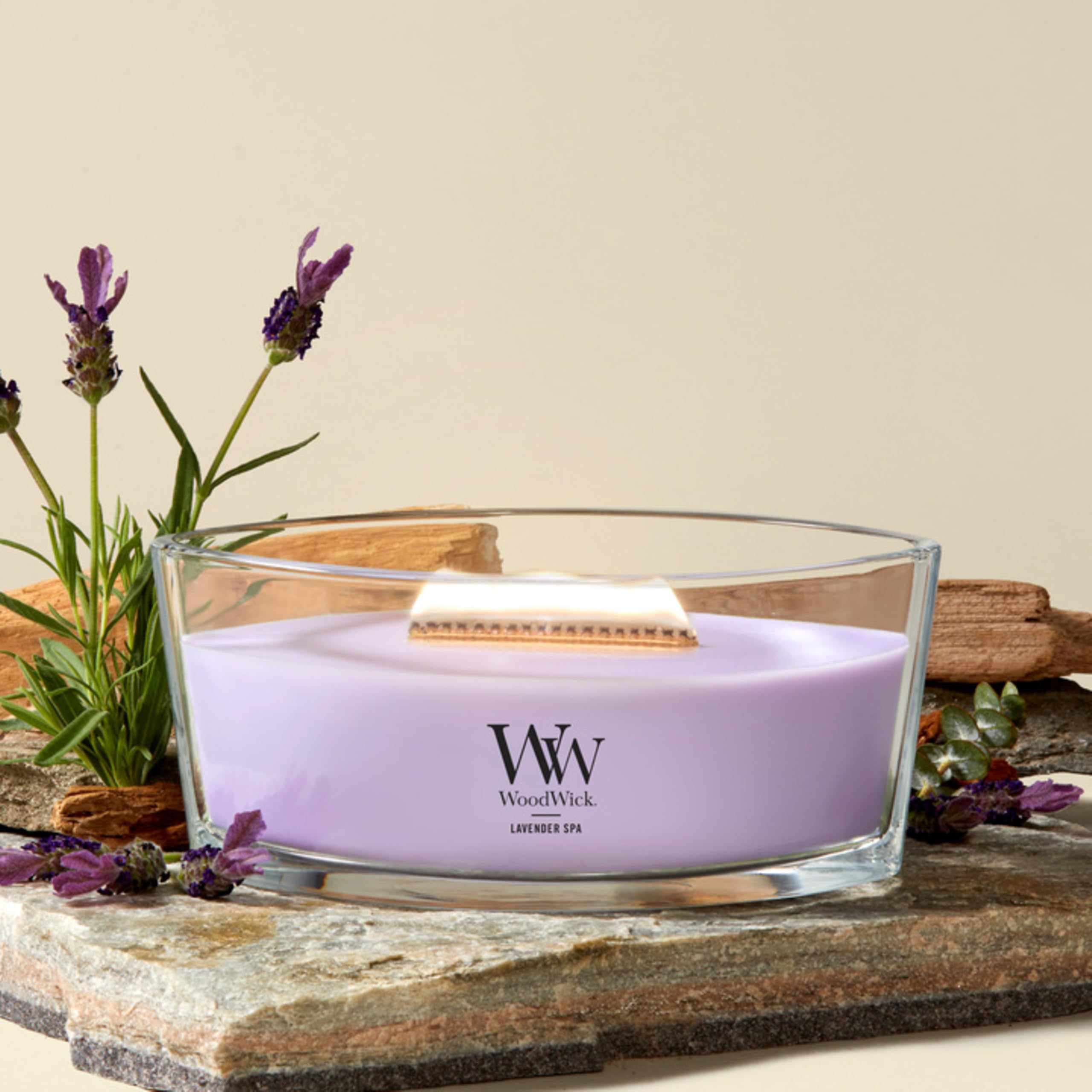 WoodWick Ellipse Vela perfumada con mecha crepitante | Lavender Spa | Hasta 50 horas de duración | Regalos para mujeres
