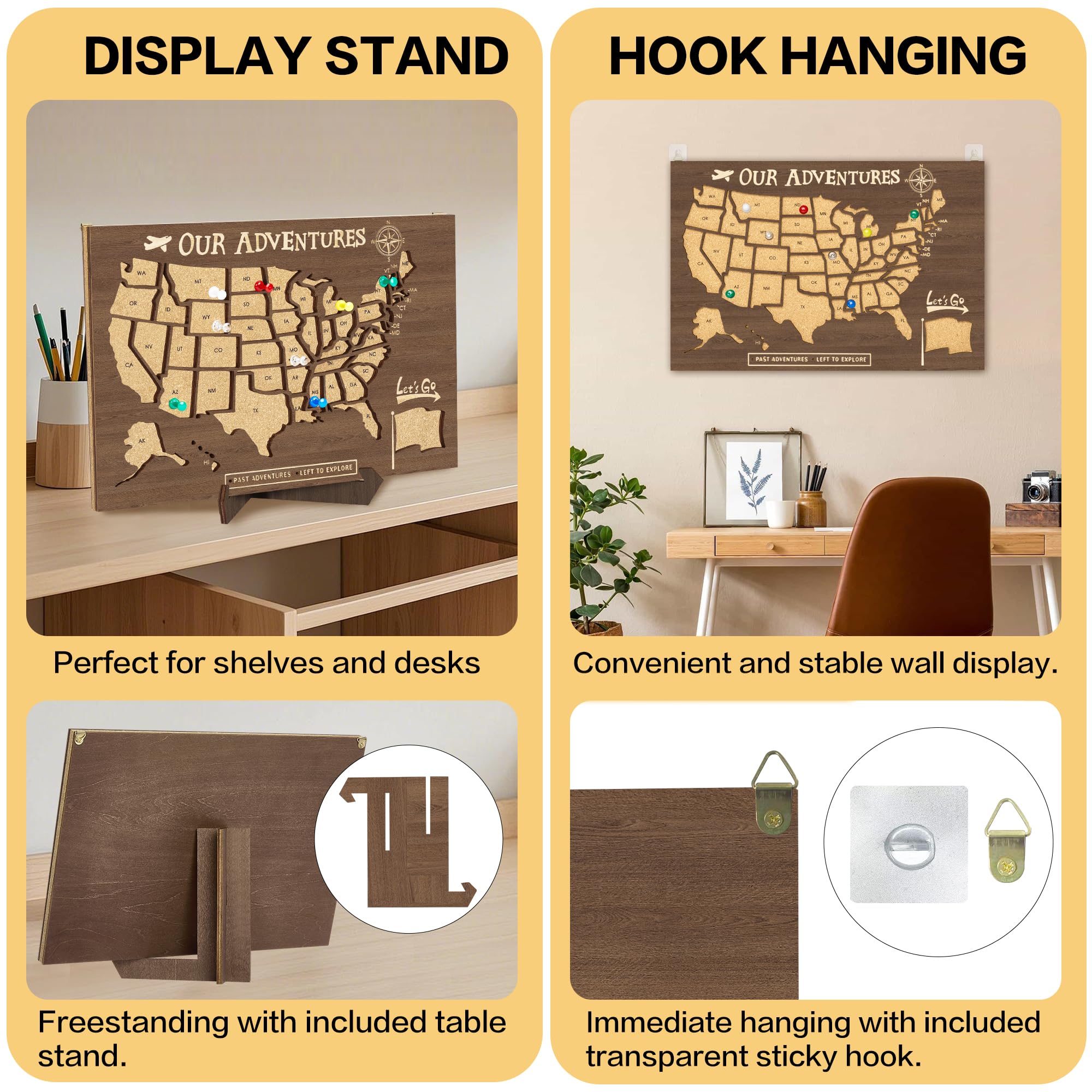 Tablero de corcho con mapa de Estados Unidos, decoración de pared para el aula, rastreador de mapas de Estados Unidos para viajes, mapas de Estados Unidos para viajes, mapas de viaje de Estados Unidos