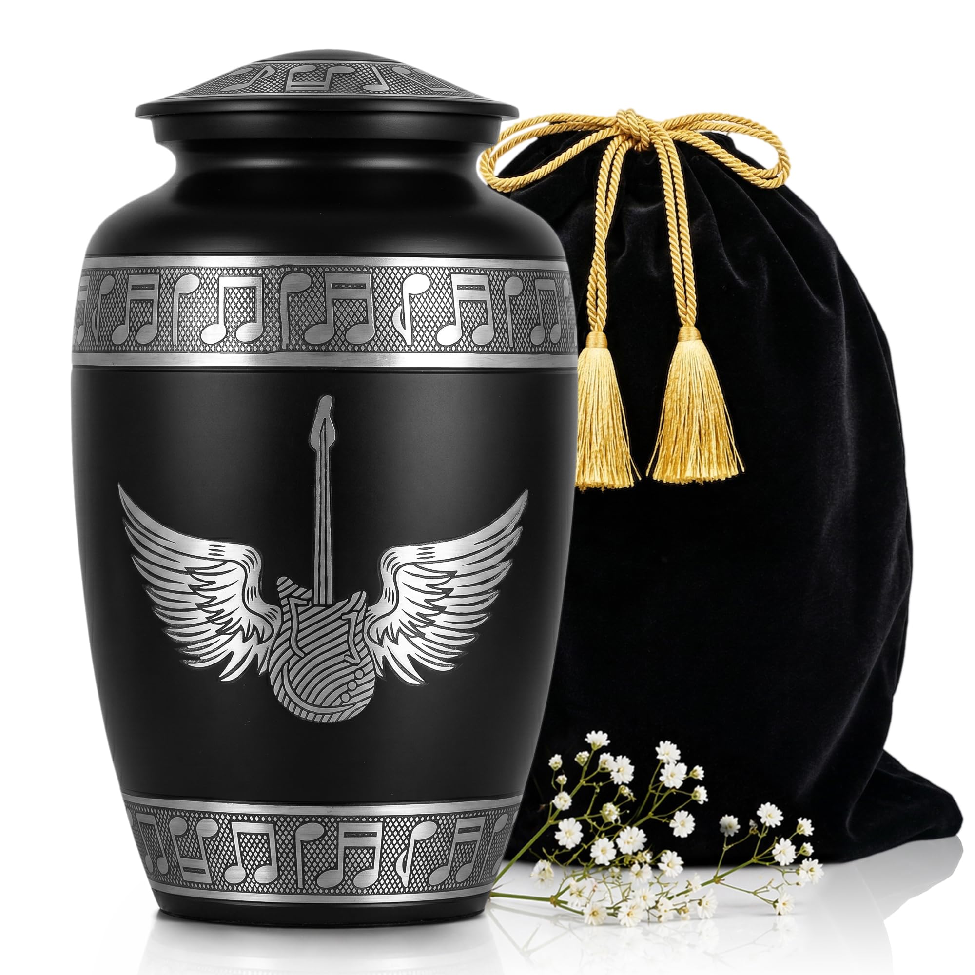 STONLIF Cremation Urns for Human Ashes Adult Male Female - 200 Lbs Decorative Men Urn - Burial, Funeral Urns for Dad, Men, Human Ashes - Guitar Wings Black, Large — image 1