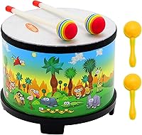 8-Inch Kids Floor Tom Drum Set with 2 Mallets & Color Maracas - Durable Wooden Percussion Toy, Adorable Animals Design for Toddlers Birthday Gift