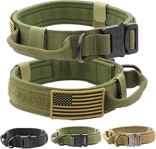 Ridge Ramblers Collar de entrenamiento verde para perro con asa y hebilla de metal. De nuestra serie de entrenamiento gran collar táctico para perro