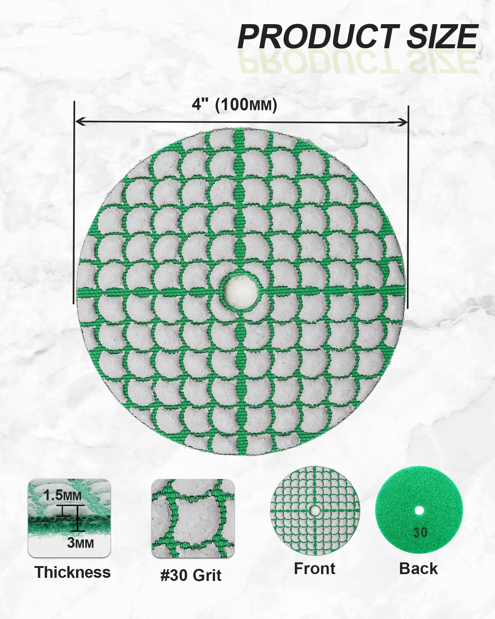 Dischi Diamantati per Lucidatura - 100mm 8pezzi Grana 30 Tamponi Diamantati per Lucidatura Diamante Lucidatura Pad per Granito Marmo Quarzo Pietra Artificiale per Smerigliatrice Angolare