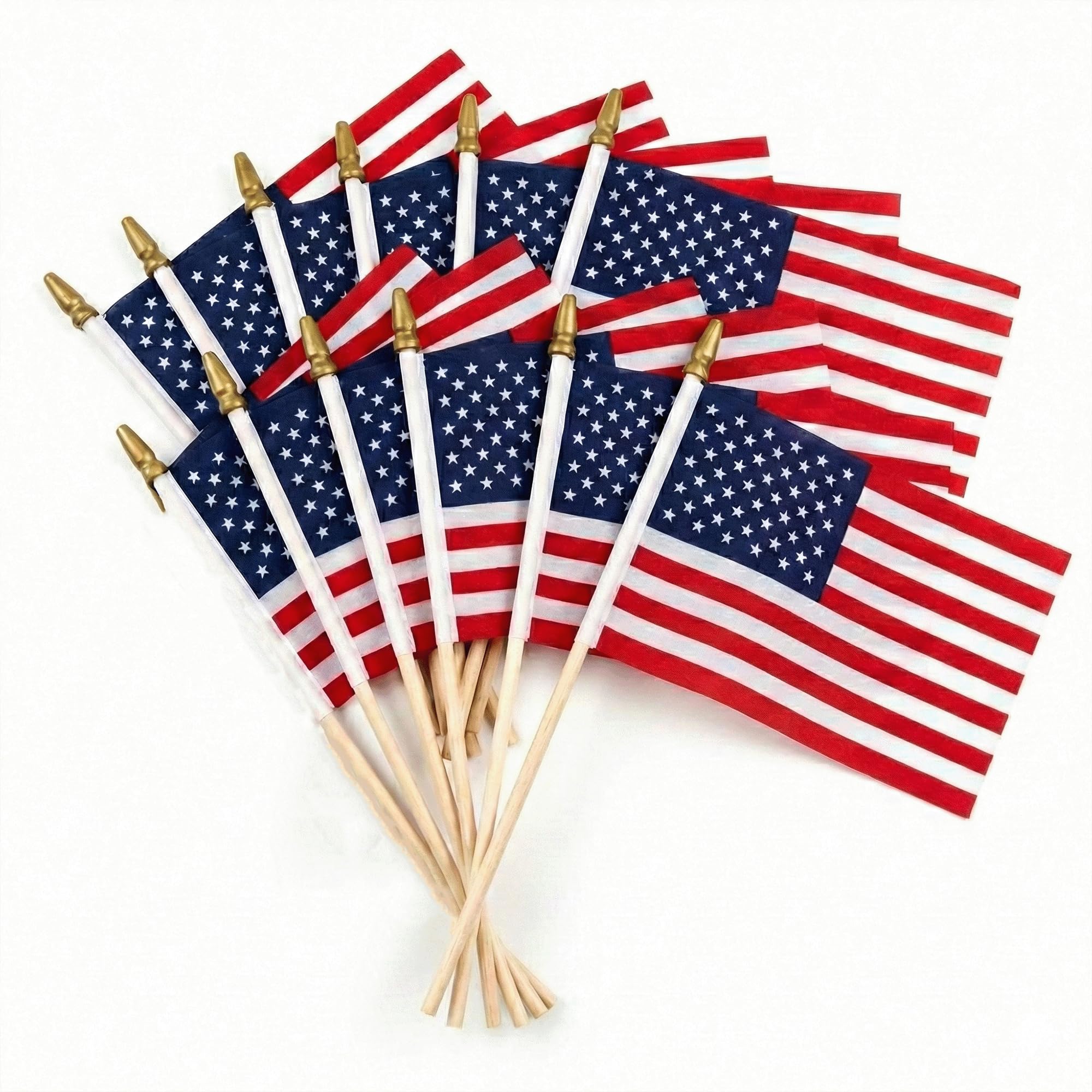 C Crystal Lemon Small US American Handheld Flags, 4x6 Inch on Wooden Stick, Gold Spear Tip, Pack of 12 for Personal & Small Events
