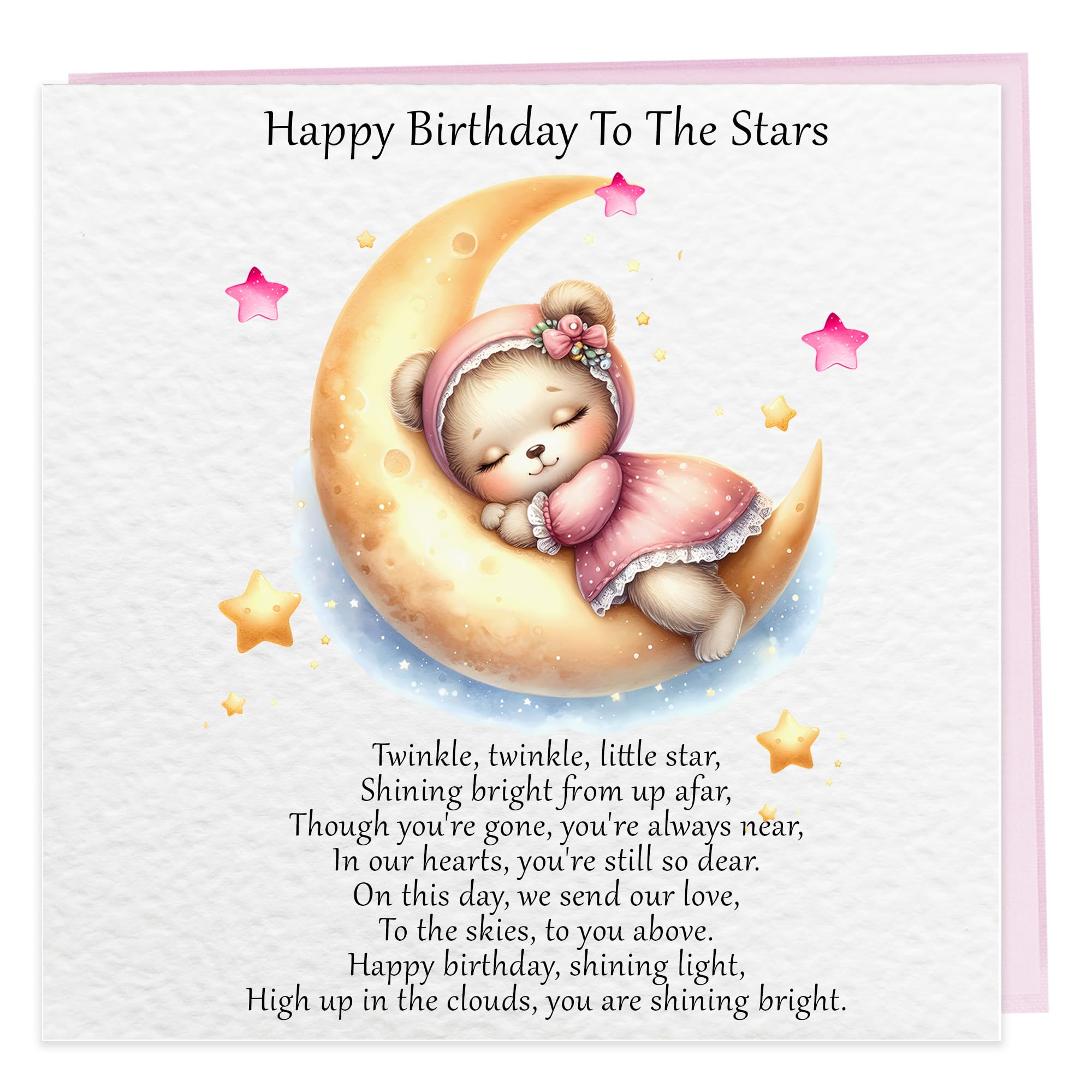 Remembrance Birthday Card for Child | “Happy Birthday To The Stars” | Memorial Card for a Child Who Has Passed | Choice of Pink or Blue | Bereavement Sympathy Card | UK Seller (Pink)