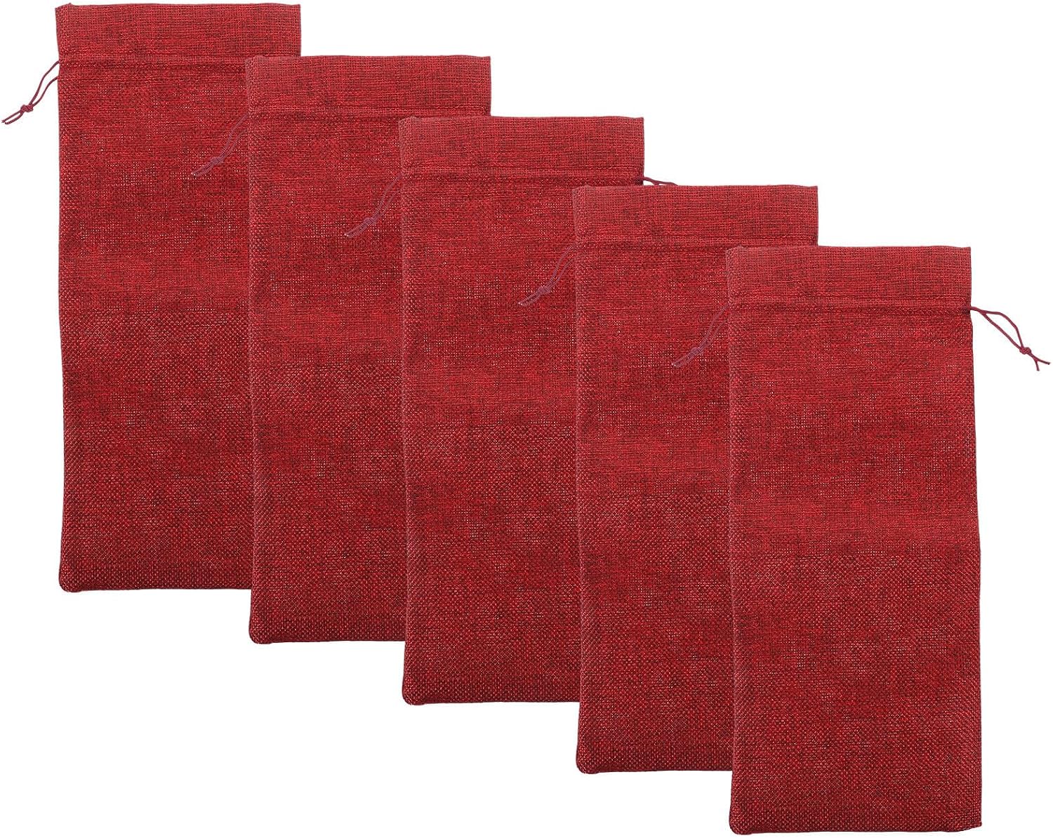 SOPOTUTU Wine Bottle Bags Elegant and Simple with Drawstring Closure Red 5pcs Linen Reusable Wine Bottle Pouch for Wedding