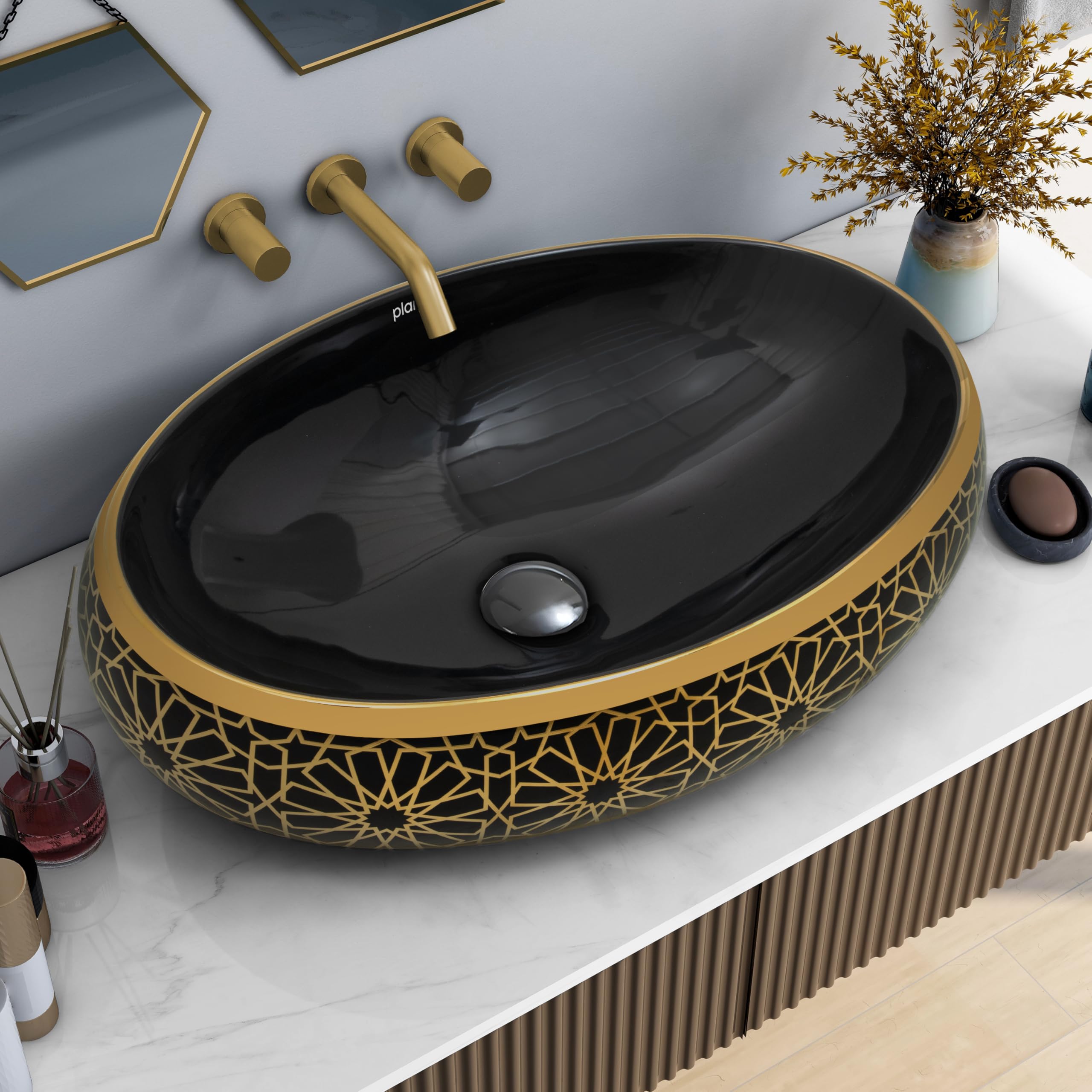 Plantex Ceramic Wash Basin - White & Gold -10 Plantex Ceramic Wash Basin - White & Gold -10