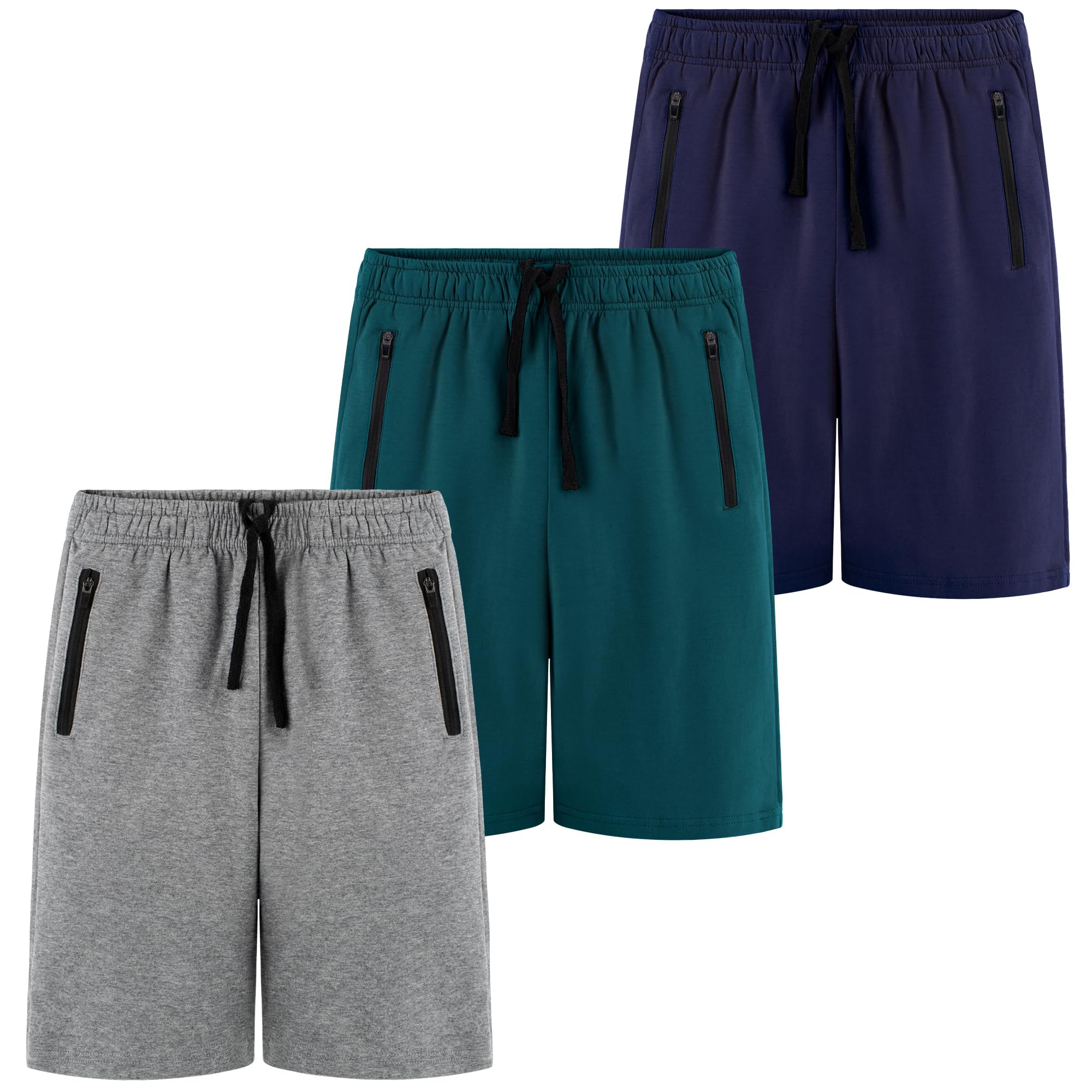 BIG ELEPHANT Boys Cotton Athletic Shorts with Zipper Pockets &amp; Drawstring