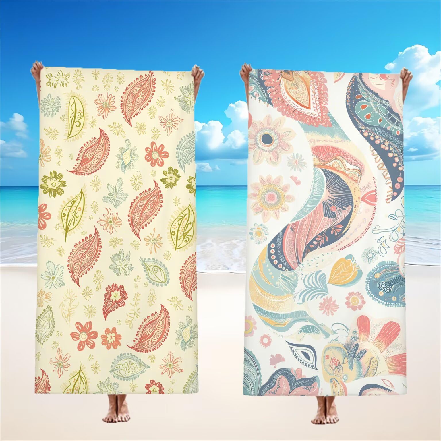 Bohemia Ręcznik plażowy dla dorosłych, ręcznik z mikrofibry 100 x 200 cm, duży, 2 sztuki, ręczniki kąpielowe, unikalne, chłonne, szybkoschnące, odporne na piasek, lekka konstrukcja, do pływania, jogi