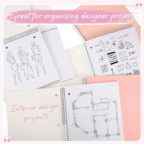 Miniatura 3 de Tenceur 12 cuadernos en espiral de 1 materia cuadrícula cuadriculada, cuaderno de 8 x 10 12 pulgadas, cuaderno de diario en espiral, 3 bolsillos