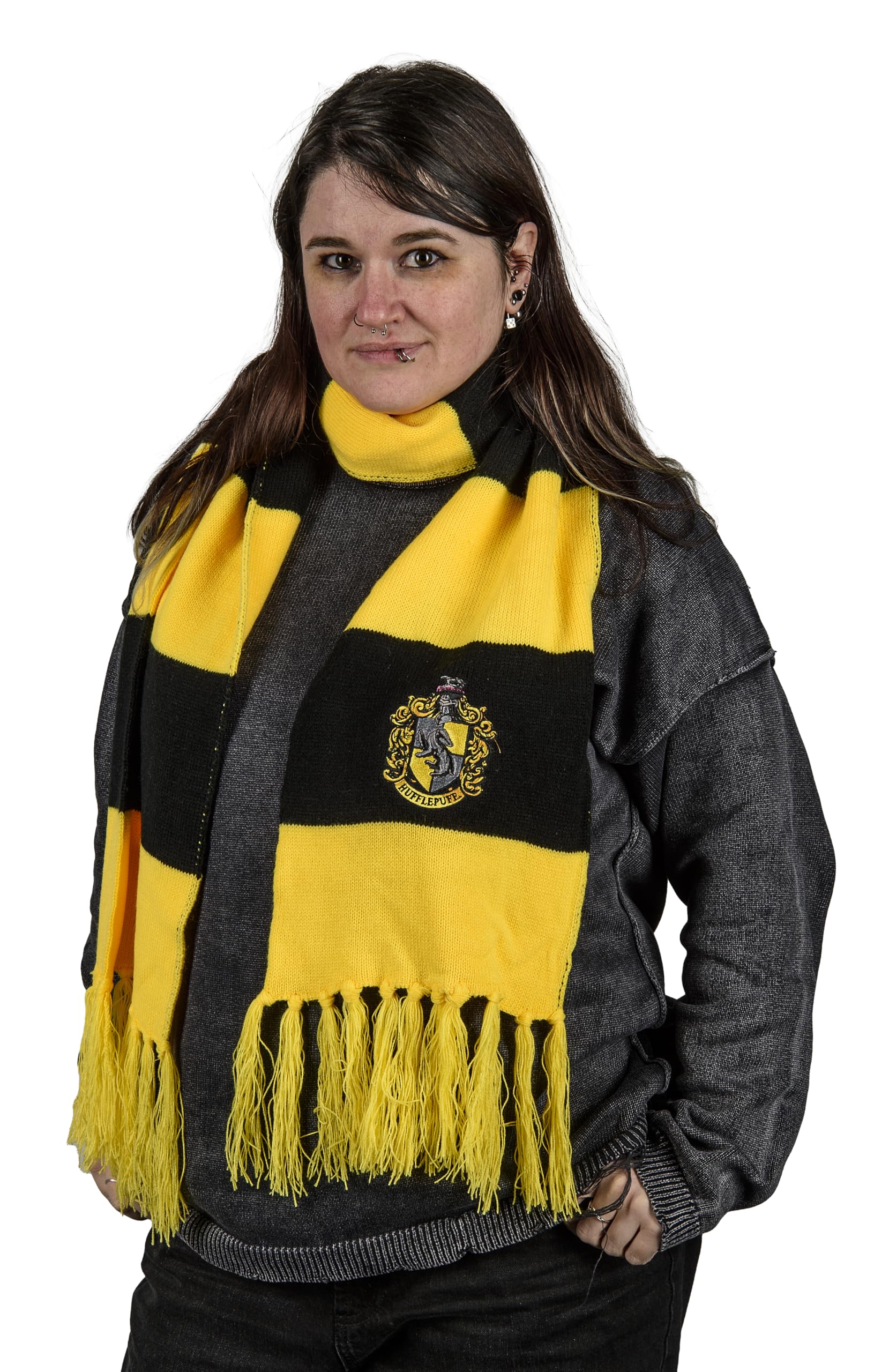 AAA Merchandise Harry Potter Hufflepuff Scarf - Bold Striped House Crest Design - Knitted Wizarding World Accessory - HP Gifts for Men Women Adults Kids