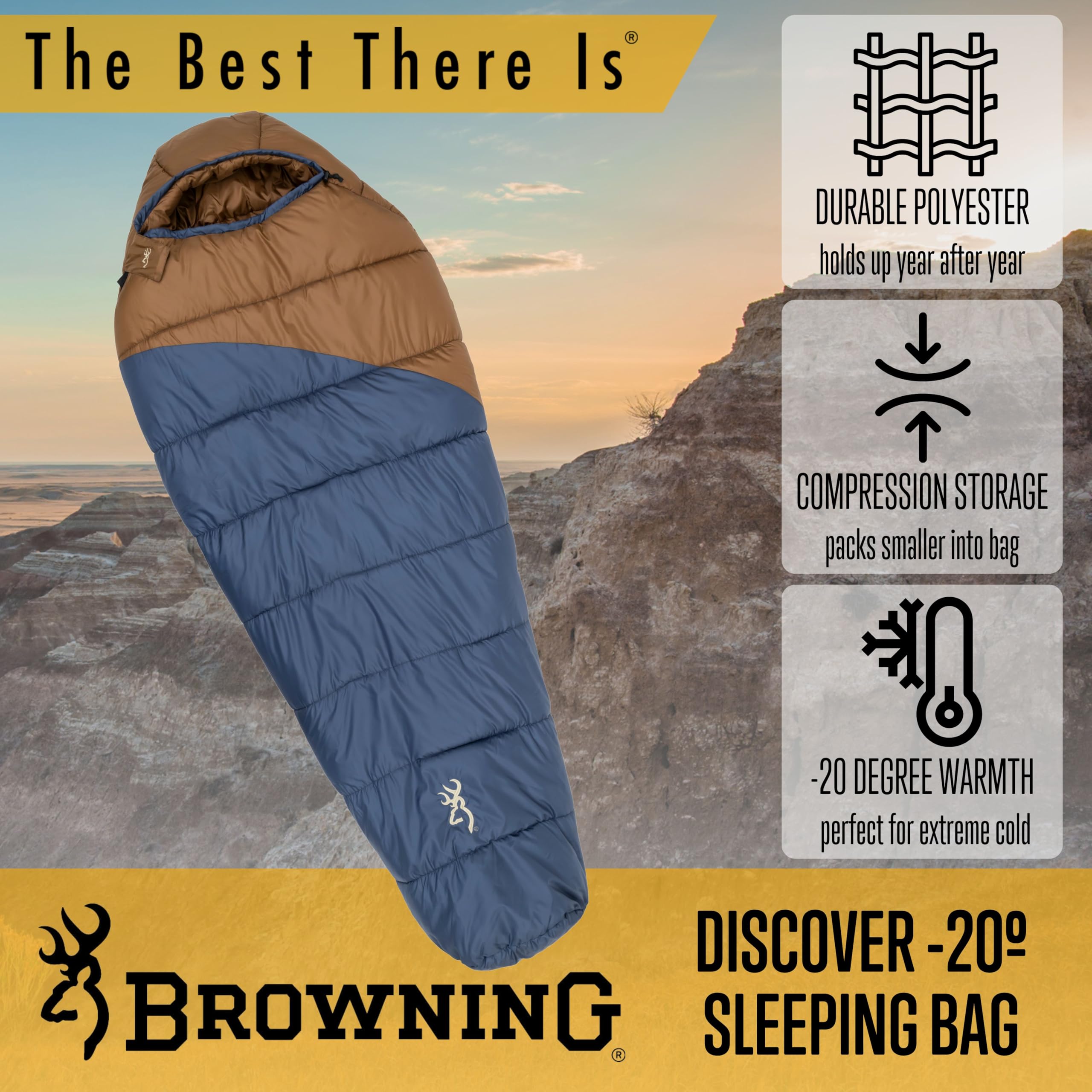 Browning Entdecken Sie -20° Schlafsack – Mumienschlafsack für extrem kaltes Wetter mit TechLoft-Silberisolierung, Zugkragen und strapazierfähiger Schale für Wintercamping, Rucksackreisen und