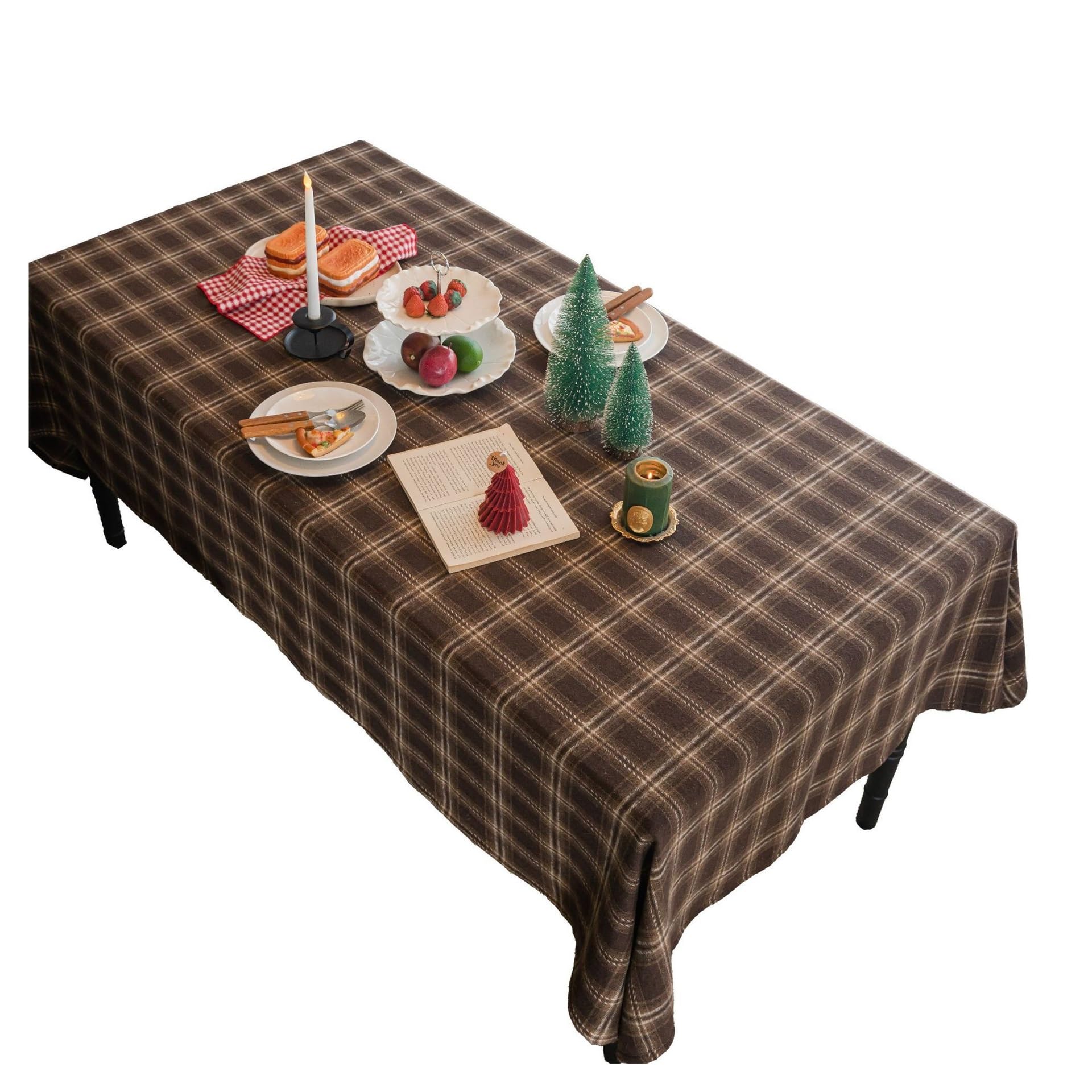 HYFEUOKF Coffee Plaid Christmas Tablecloth