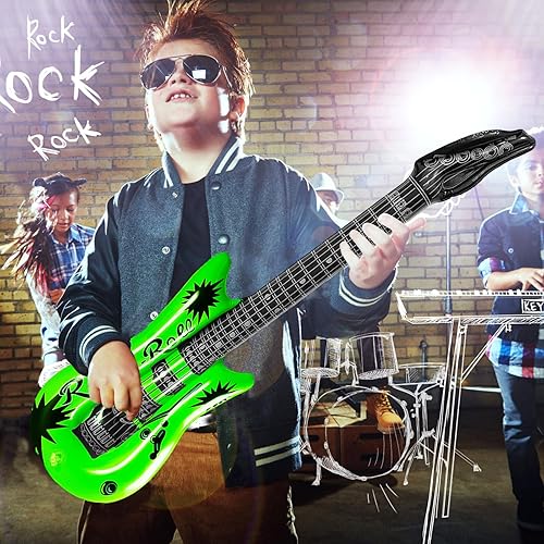 Miniatura 5 de Juego de 12 micrófonos inflables de radio Boombox retro inflables para teléfono móvil, micrófonos de guitarra inflables, obturador, gafas de