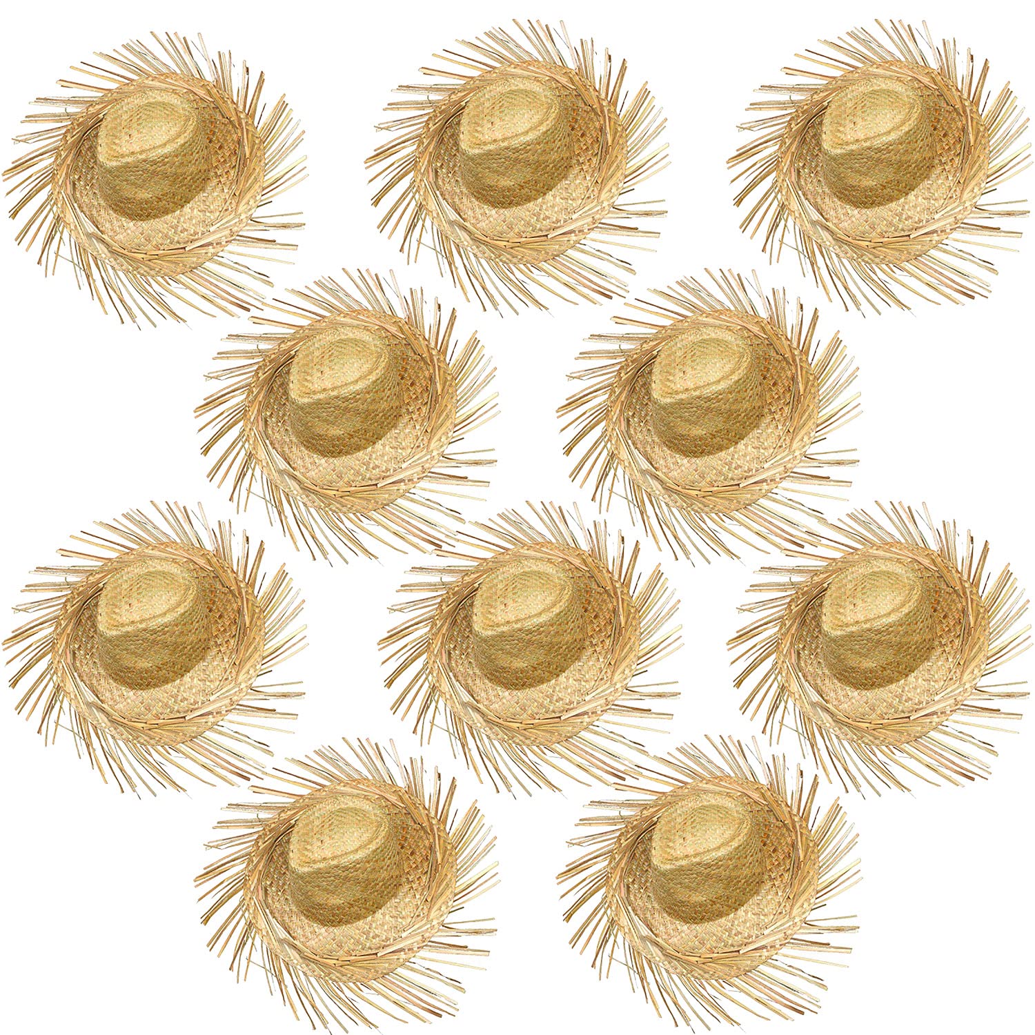 Schramm Schramm® 10 Piezas de Sombrero de Paja Sombreros de Paja Hawaii con Flecos Sombrero de líber Sombreros de Paja Fiesta Hawaii