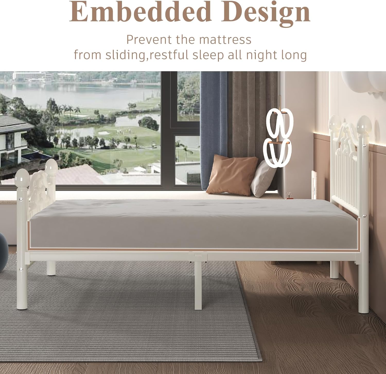 HAY.com Twin Size Metal Platform Bed Frame, Heavy Metal Bed with Headboard and Footboard, Under-Bed Storage, No Box Spring Needed, Easy Assembly, White