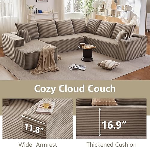 Miniatura 8 de Sofá modular Cloud con diván en forma de L, sofás tapizados de pana estupendos sofás en forma de U, moderno sofá modular cómodo con asiento profundo