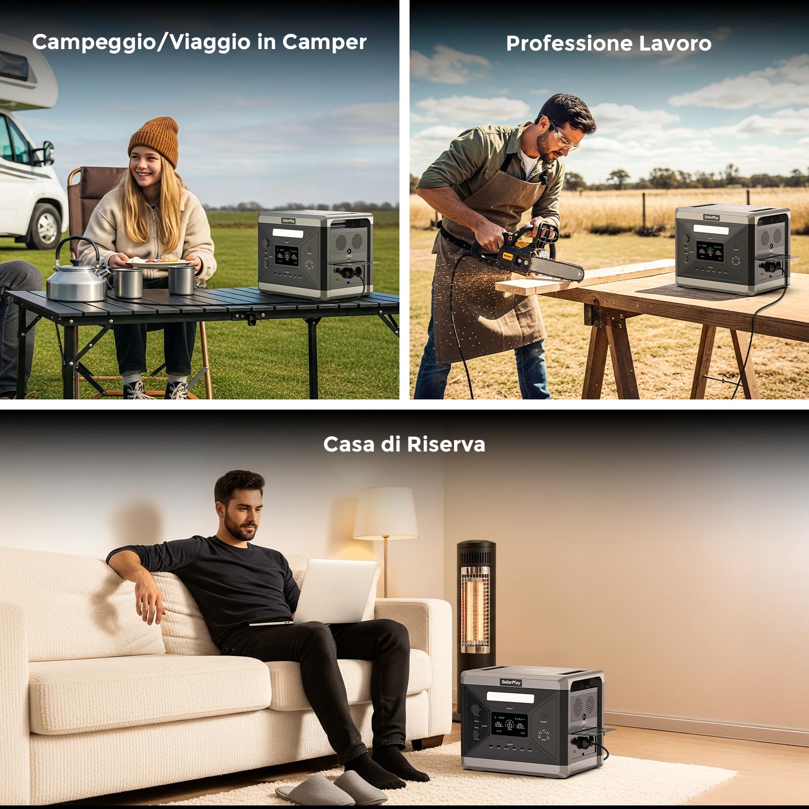 Solarplay - Estación de energía portátil, 2160 Wh LiFePO4, generador solar con salida de 2400 W, carga de CA y CC, completamente cargada en 1,5 horas para camping, autocaravana, jardín fuera de la red