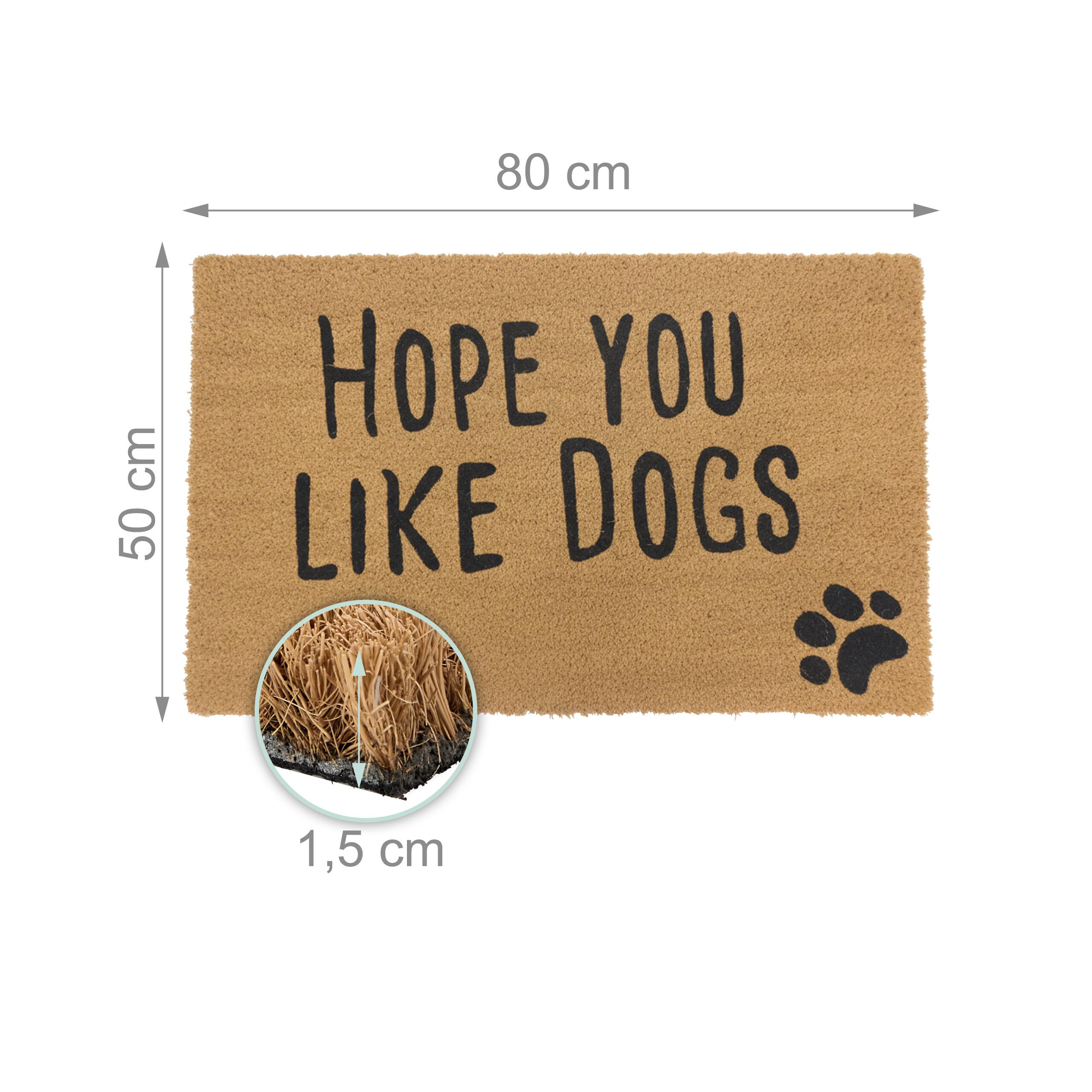 Relaxdays Felpudo de Coco Antideslizante para Mascotas, Resistente a la Intemperie, 80 x 50 cm, Natural/Negro