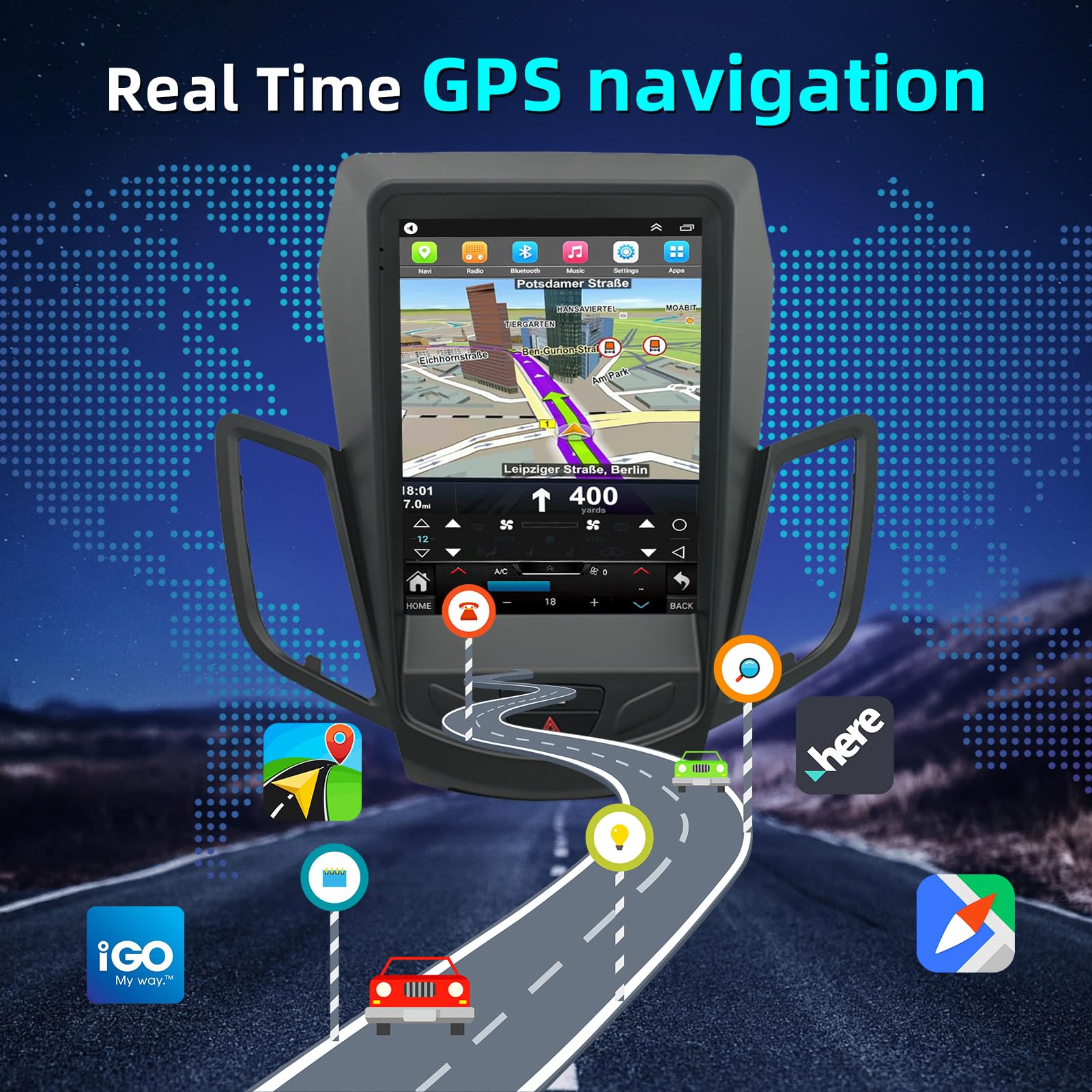9.7 cali Android 14 Radio samochodowe 2 DIN do Fiesta 2009 2010 2011 2012 2013 2014 2015 2016 GPS Navi with Wireless Carplay Android Auto Car Radio DAB Bluetooth WiFi AHD Kamera cofania FM/RDS SWC
