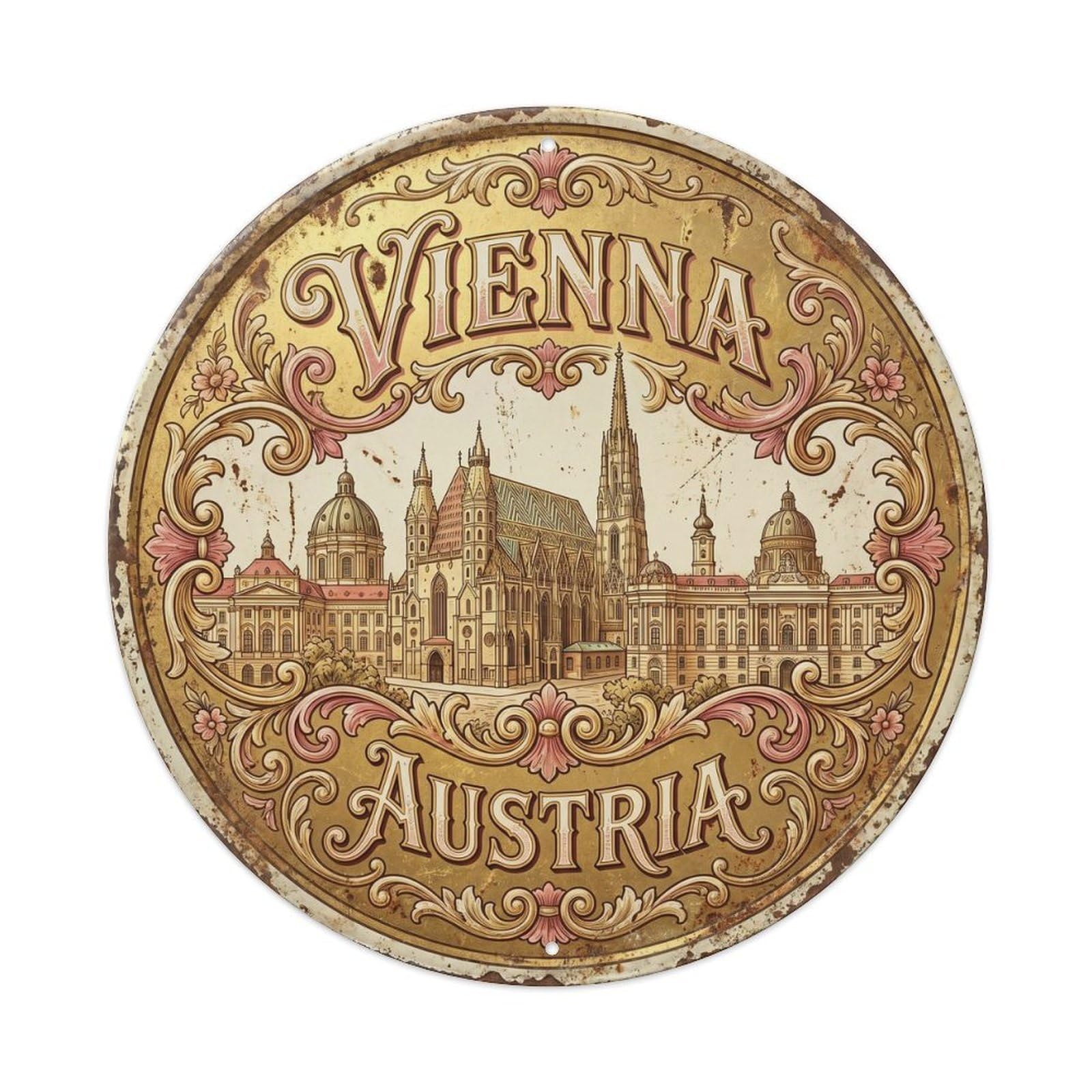 Vintage Travel Vienna Skyline Austria Metal Tin Sign