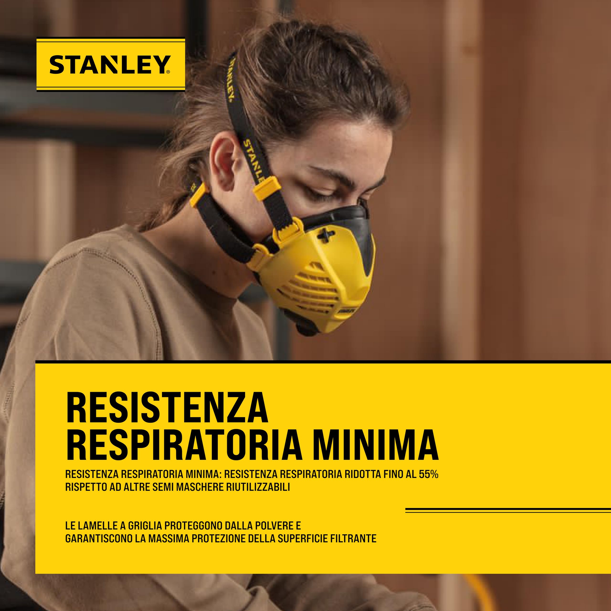STANLEY P3 respiratore, maschera anti-polvere riutilizzabile con tecnologia Face Fit Check e filtro P3 integrato al 99,99% P3 Maschera protettiva, maschera respiratoria, maschera per polveri sottili