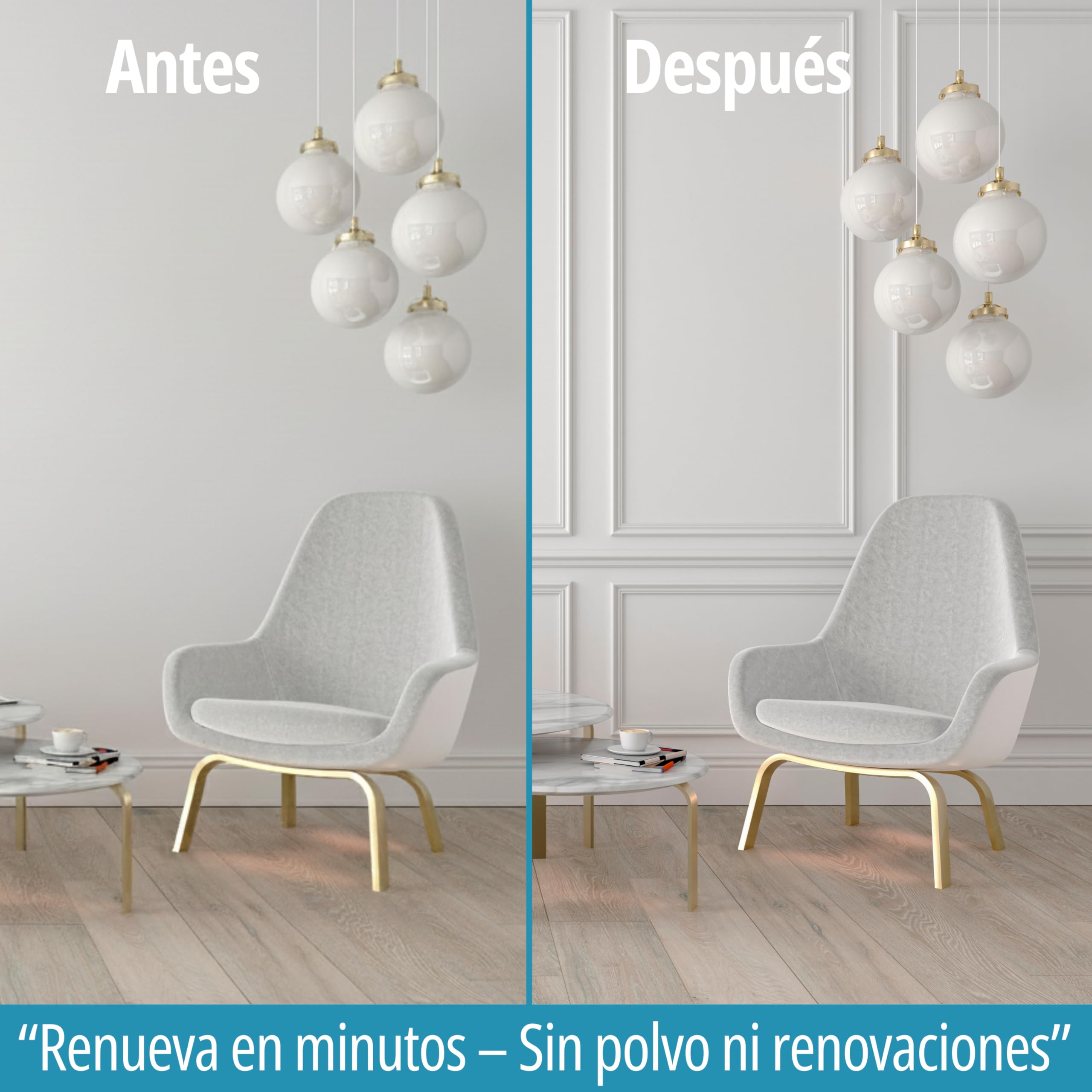 Moldura decorativa de pared autoadhesiva de PVC flexible 5 m x 2,3 cm – Moldura blanca para interior