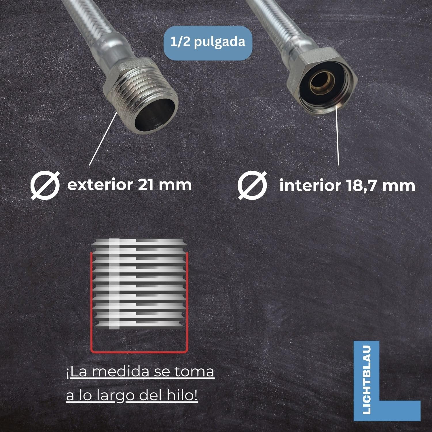 LICHTBLAU manguera de extensión flexible acero inoxidable 60 cm 1/2 pulgada, latiguillo prolongador antitorsión para grifo cocina y baño, agua potable, alta presión, resistente y duradera